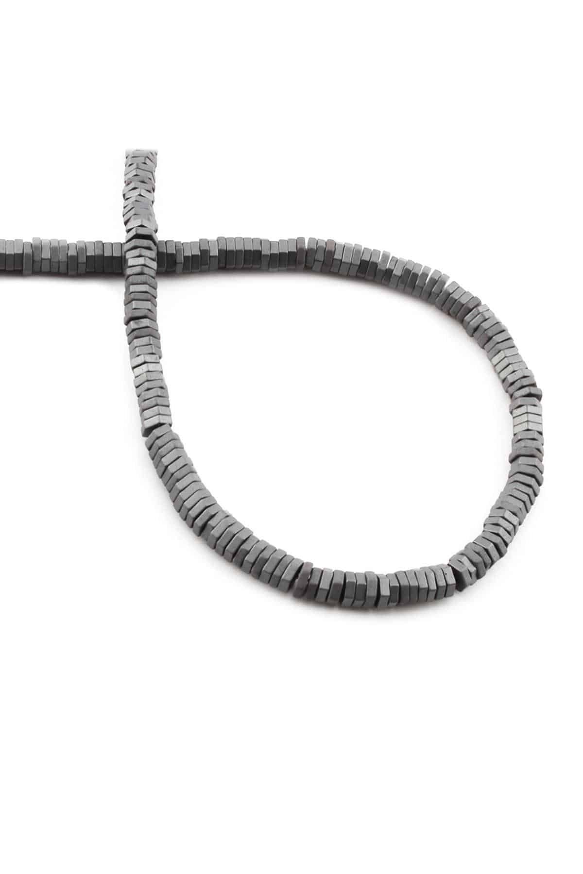 Hematit Taşı Altıgen Rondela Kesim Mat Gri 4x1mm Doğal Taş Dizi