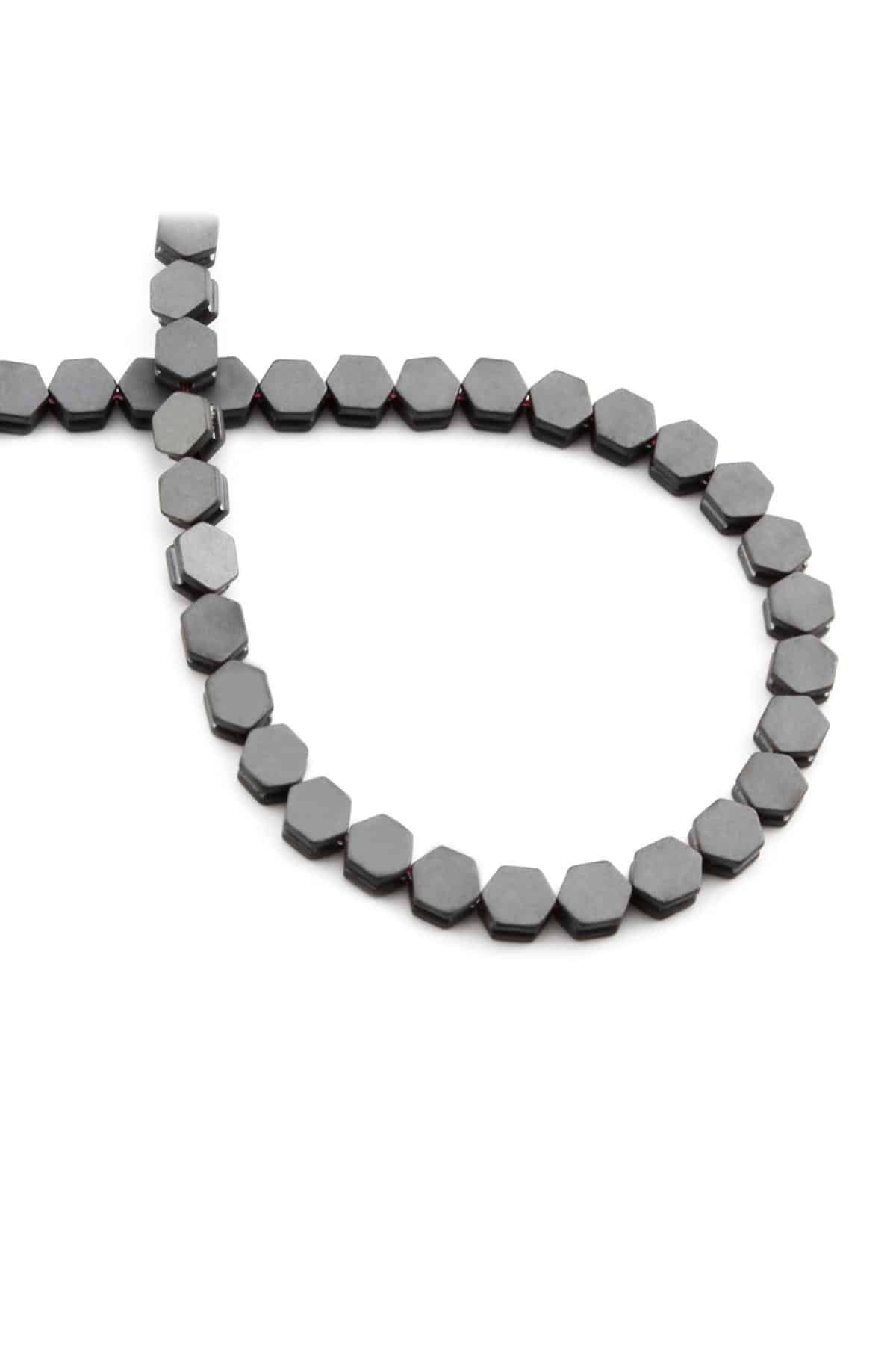 Hematite Natural Stone Matte Grey Hexagon Cut 5x5mm String Of Beads