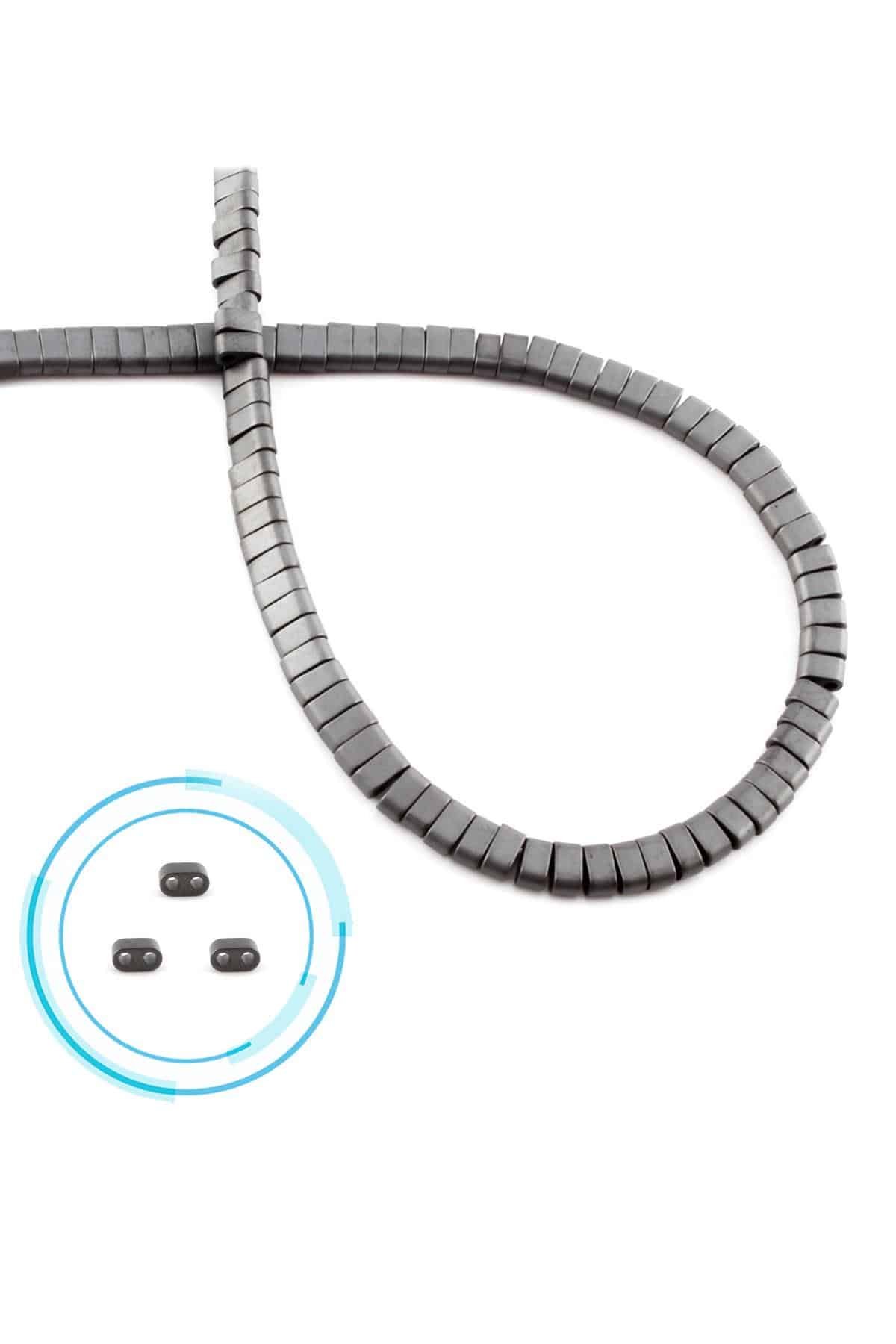 Hematite Natural Stone Matte Grey Double Hole 4x2mm String Of Beads