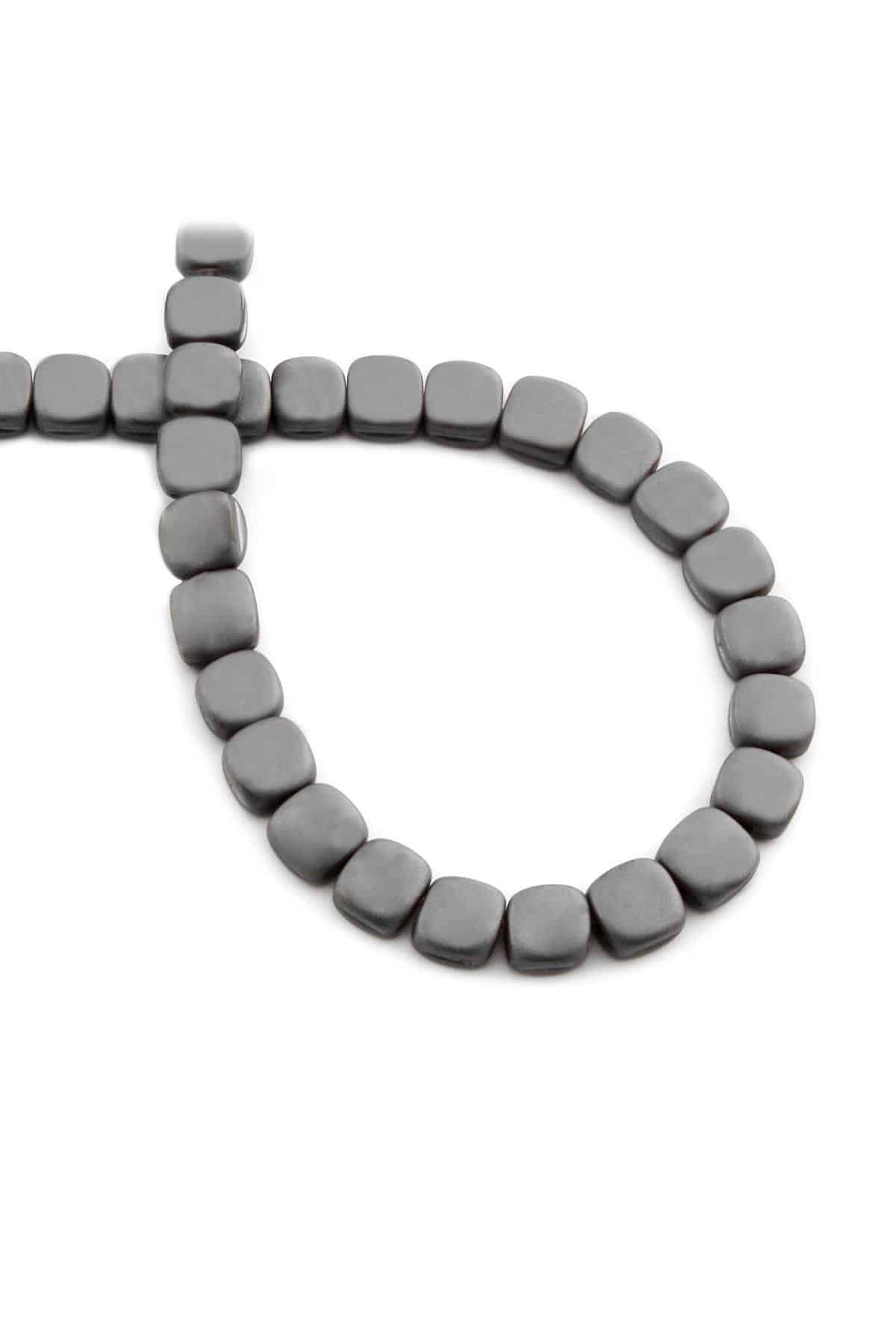 Hematite Natural Stone Matte Grey Flat Square Cut 8x8mm String Of Beads