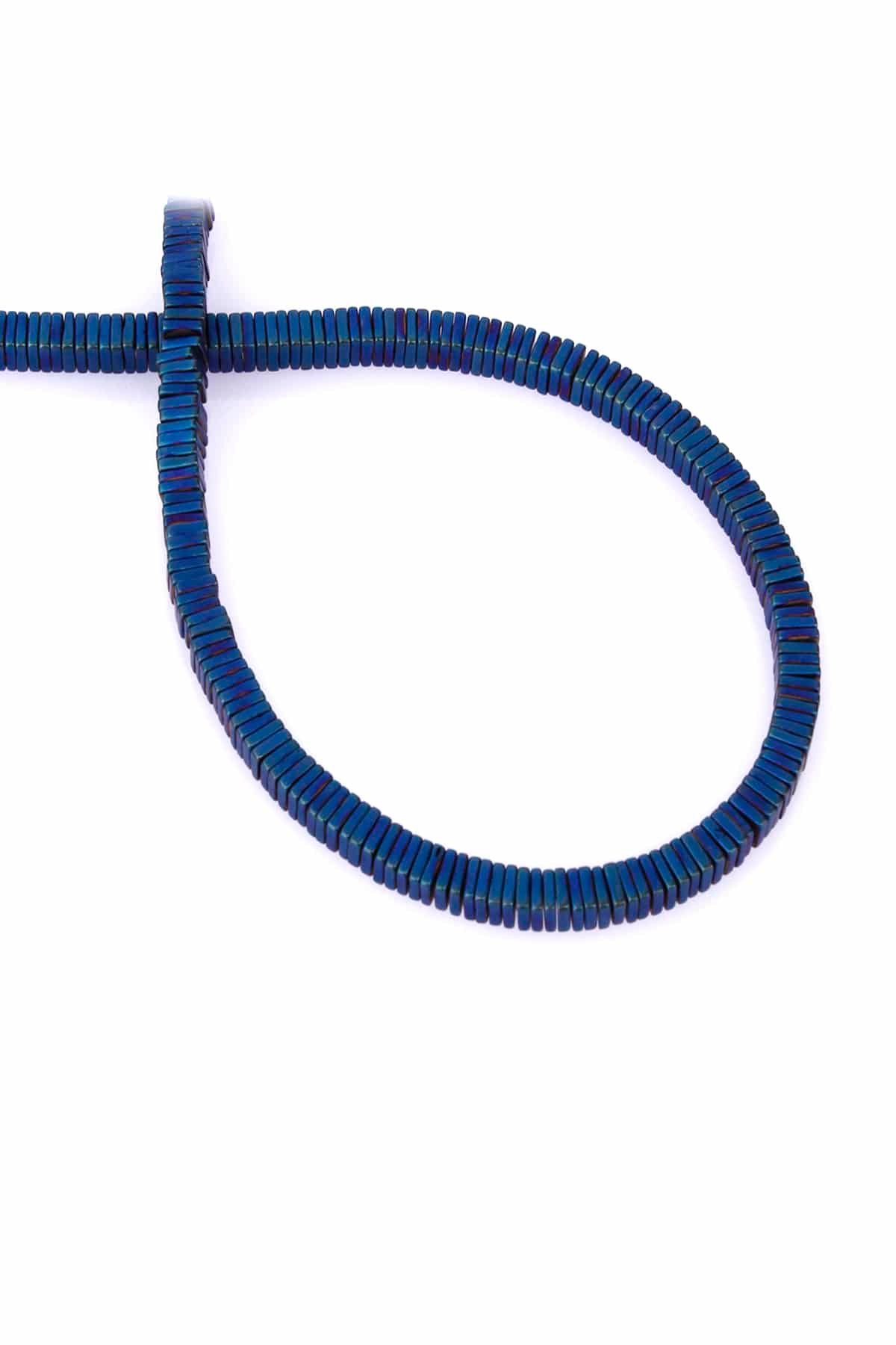 Hematite Natural Stone Matte Blue Square Dore Cut 4x1mm String Of Beads