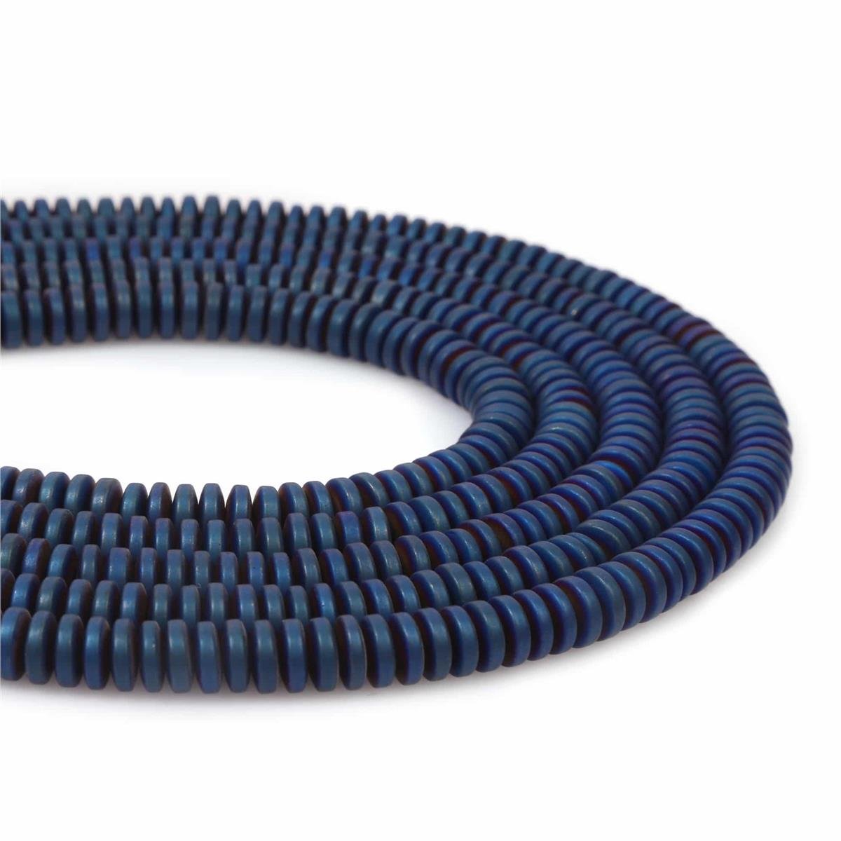 Hematite Natural Stone Matte Blue 6x2mm String Of Beads