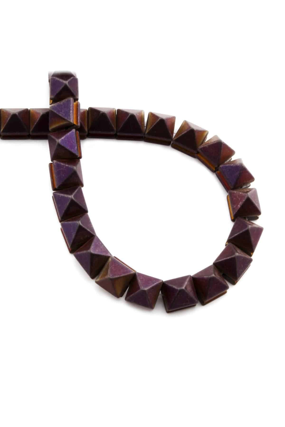 Hematite Natural Stone Matte Purple Pyramid Cut 8x8x8mm String Of Beads