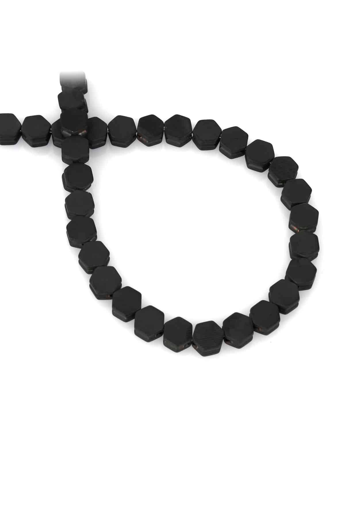 Hematit Taşı Altıgen Kanallı Kesim Mat Siyah 7x4mm Doğal Taş Dizi