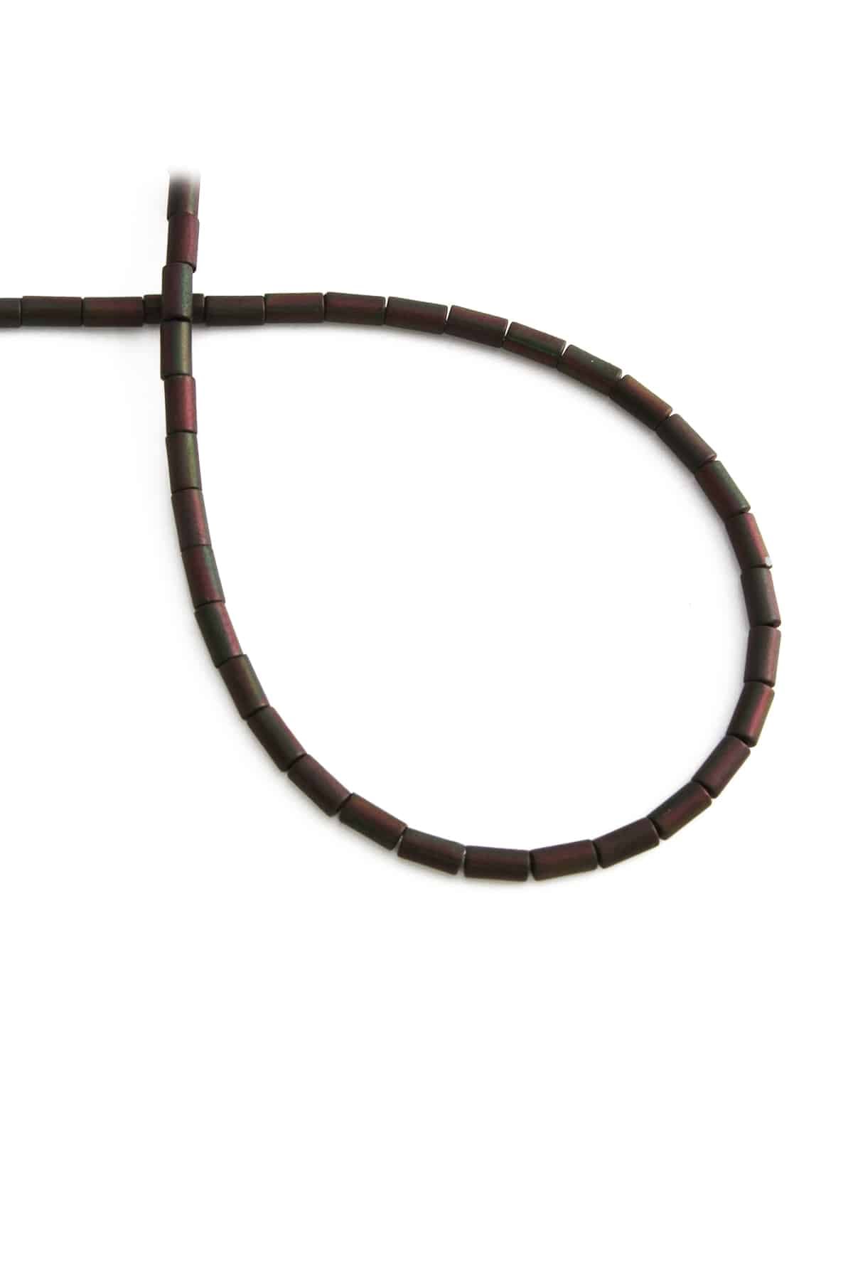 Hematit Taşı Silindir Kesim Mat Siyah Gökkuşağı 2x4mm Doğal Taş Dizi