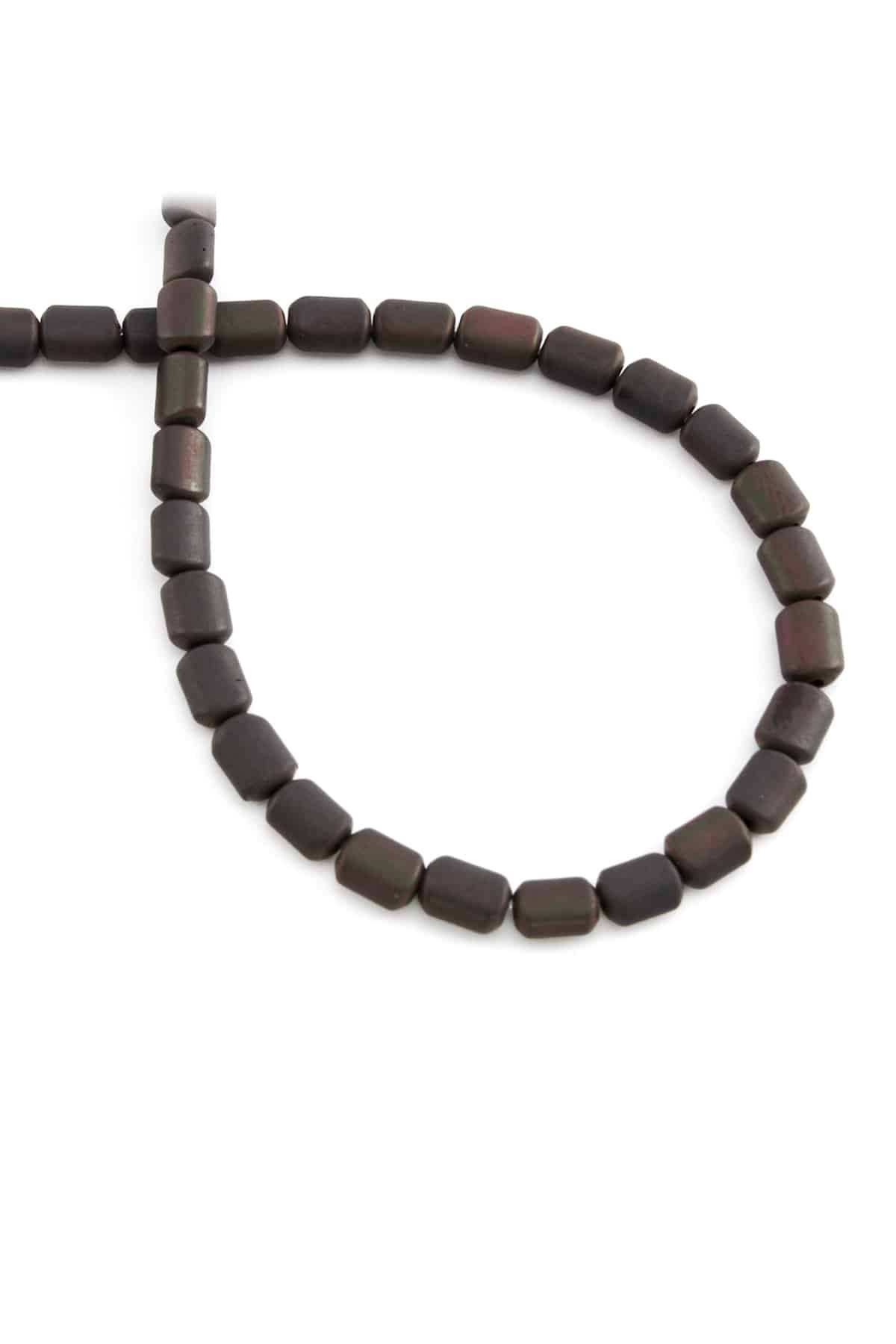 Hematit Taşı Yassı Tımbıl Kesim Mat Siyah Gökkuşağı 4x6mm Doğal Taş Dizi