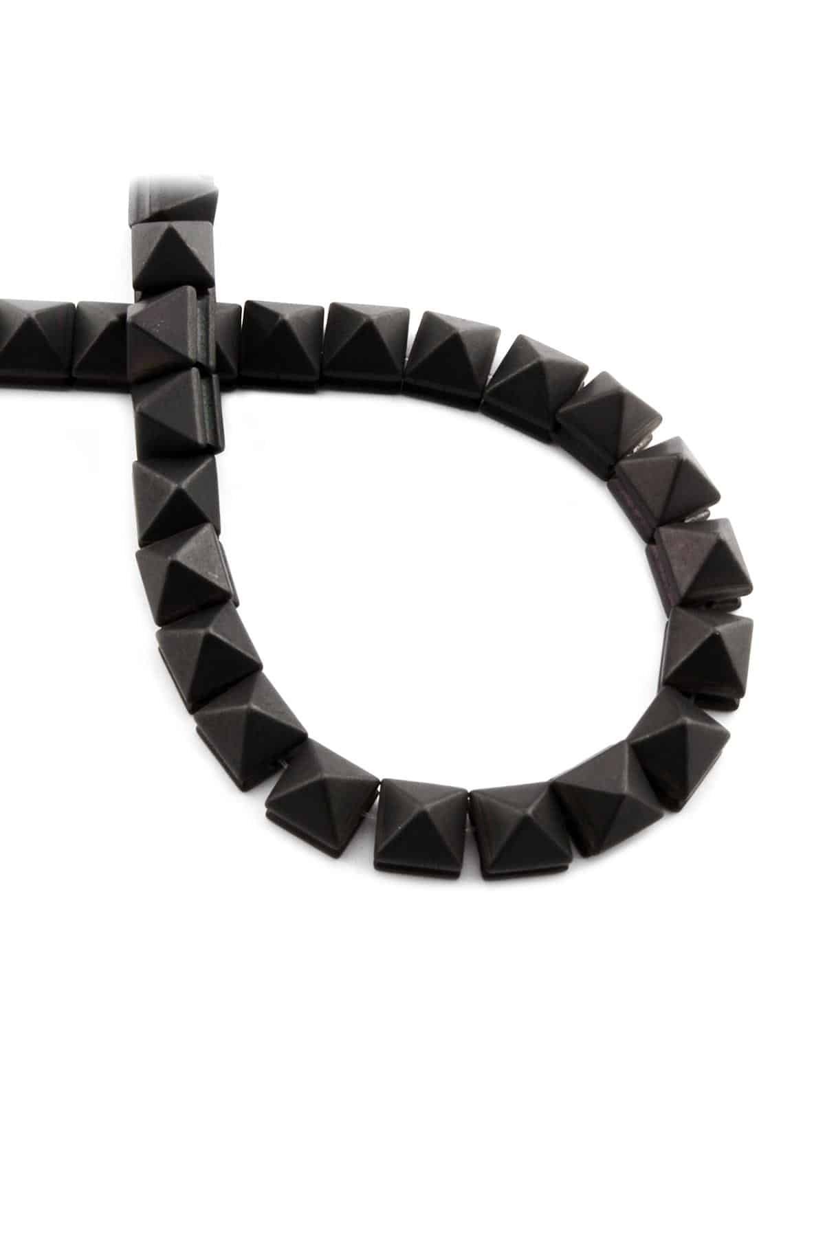 Hematite Natural Stone Matte Black Rainbow Pyramid Cut 8x8mm String Of Beads