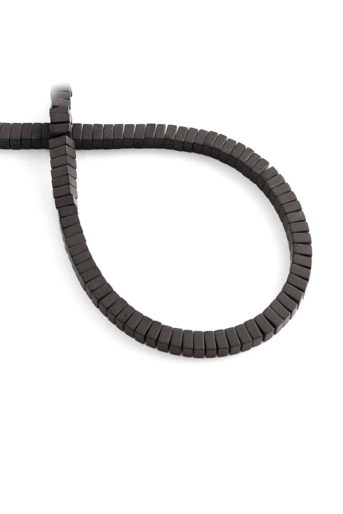 Hematite Natural Stone Matte Black Square Dore Cut 4x2mm String Of Beads