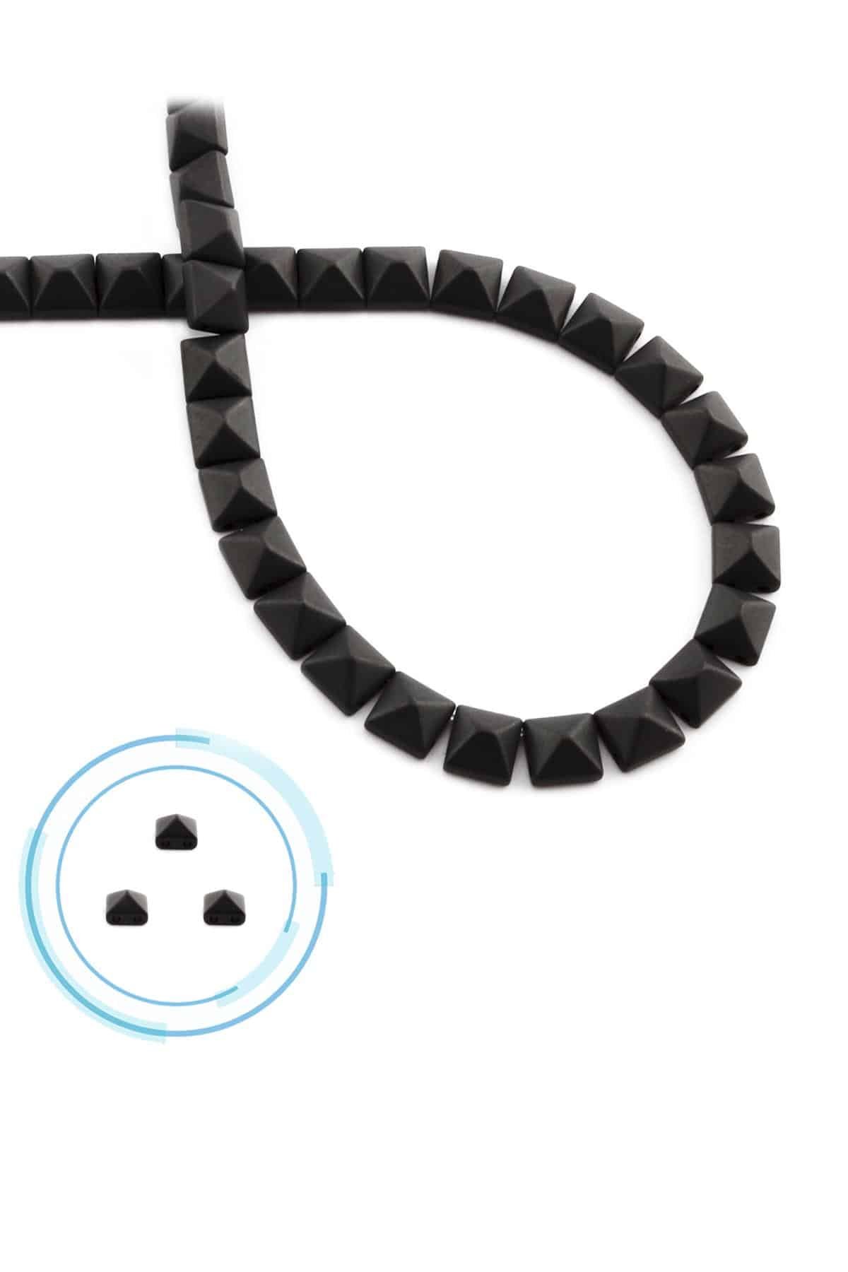 Hematite Natural Stone Matte Black Pyramid Square Cut Double Hole 6x6mm String Of Beads