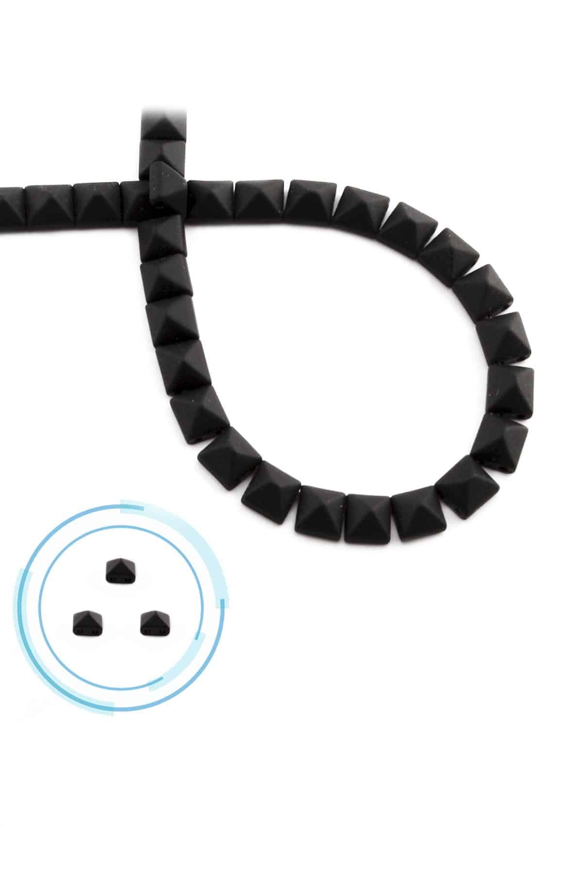 Hematite Natural Stone Matte Black Pyramid Square Cut Double Hole 6x6mm String Of Beads