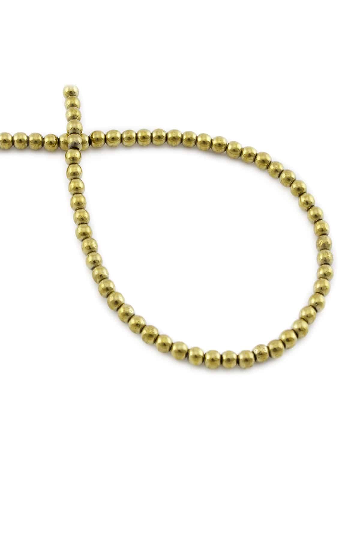 Hematite Natural Stone Shiny Light Gold Globe Cut 3mm String Of Beads