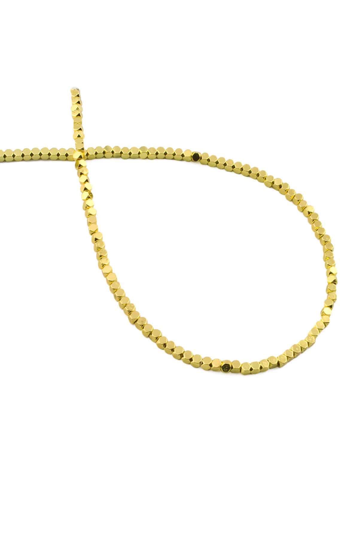 Hematite Natural Stone Shiny Gold Yellow 2x2mm String Of Beads