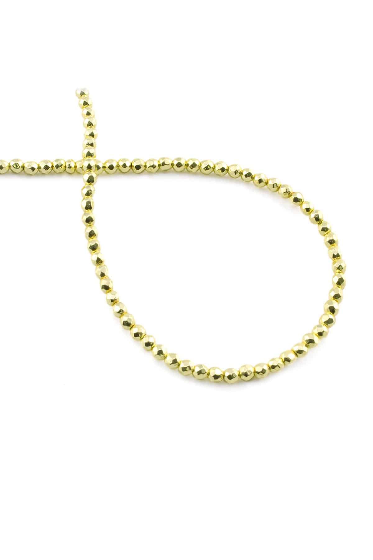 Hematite Natural Stone Shiny Gold Yellow 3mm String Of Beads