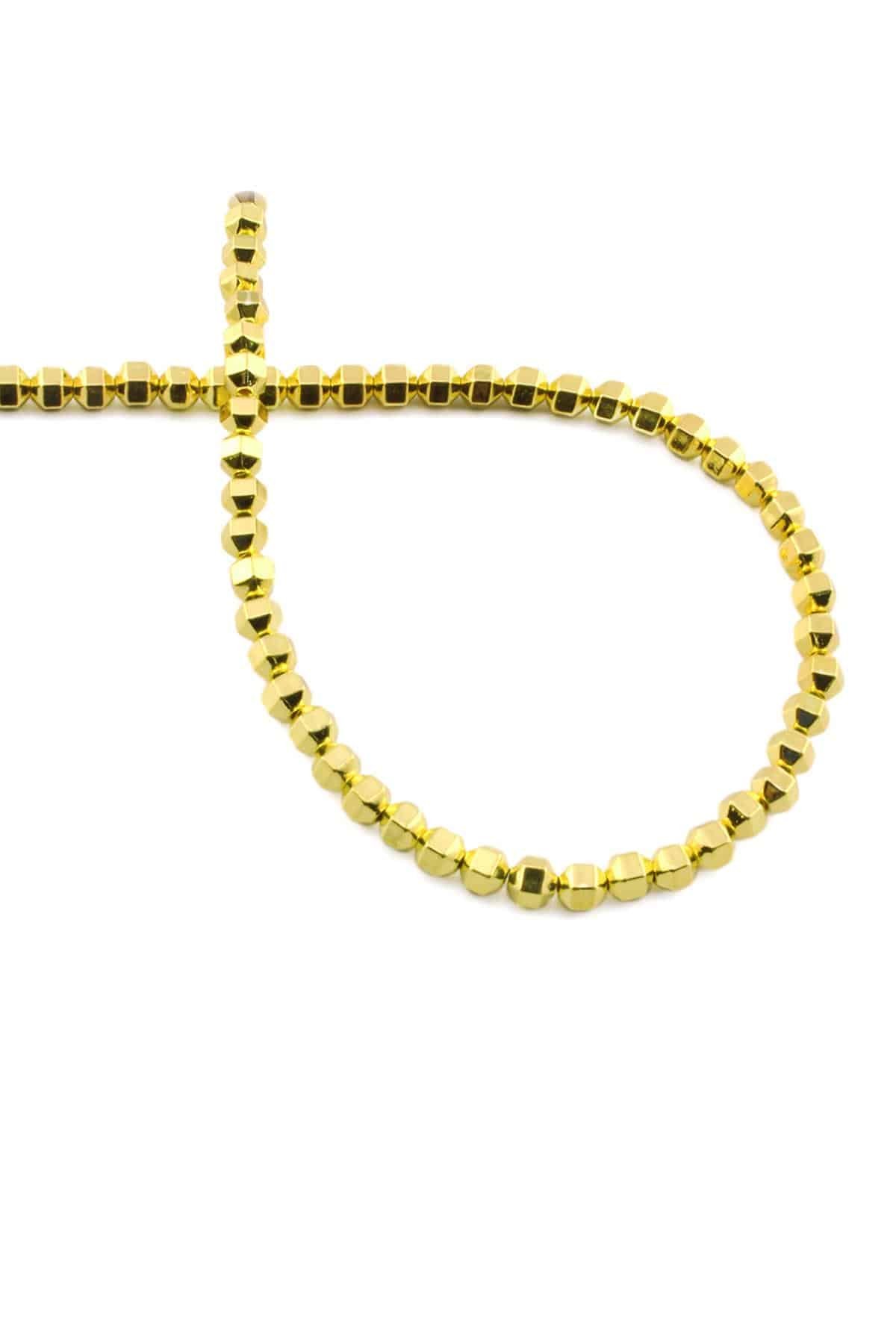 Hematite Natural Stone Shiny Gold Yellow 4mm String Of Beads