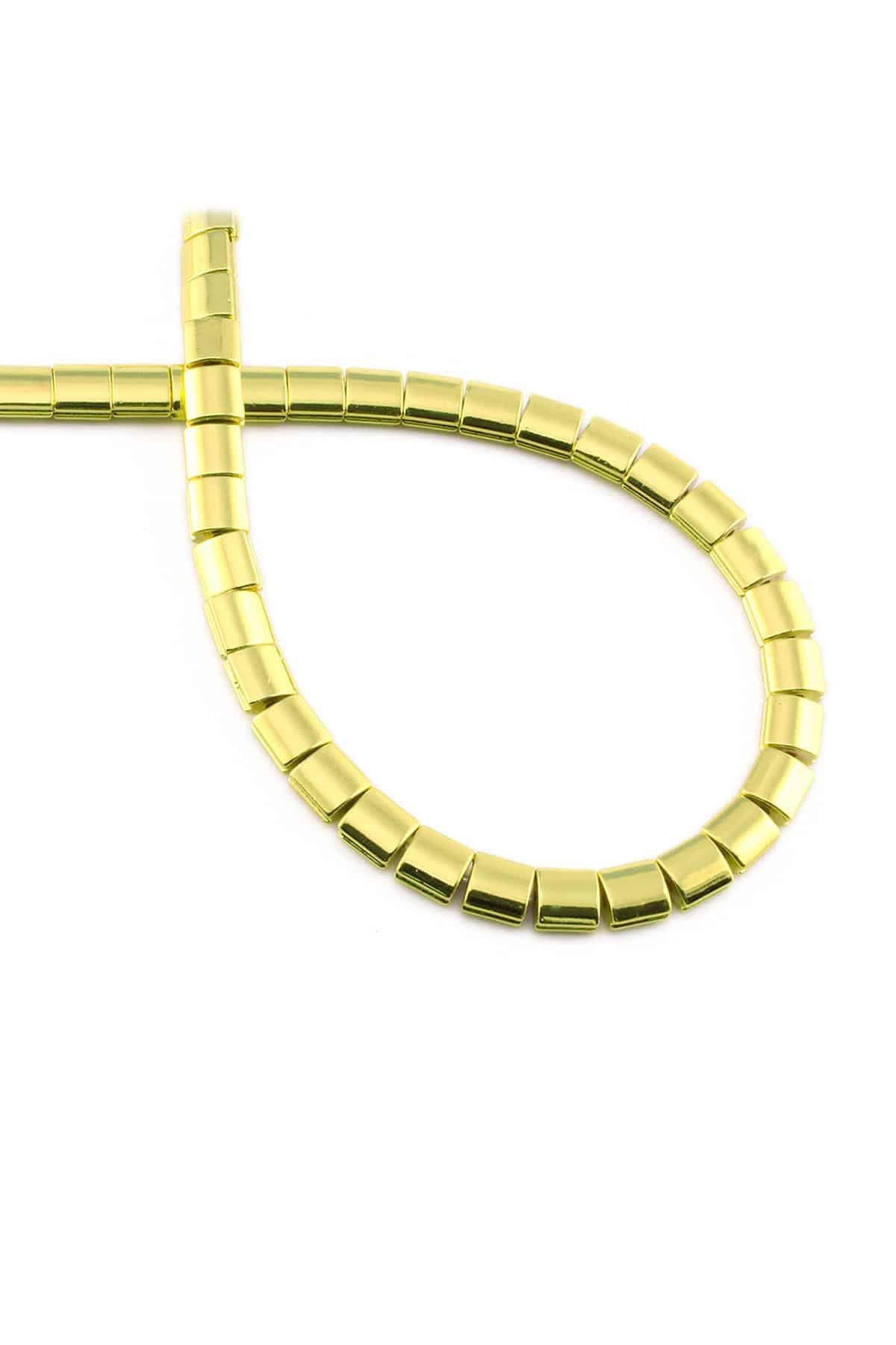 Hematite Natural Stone Shiny Gold Yellow 5x5mm String Of Beads