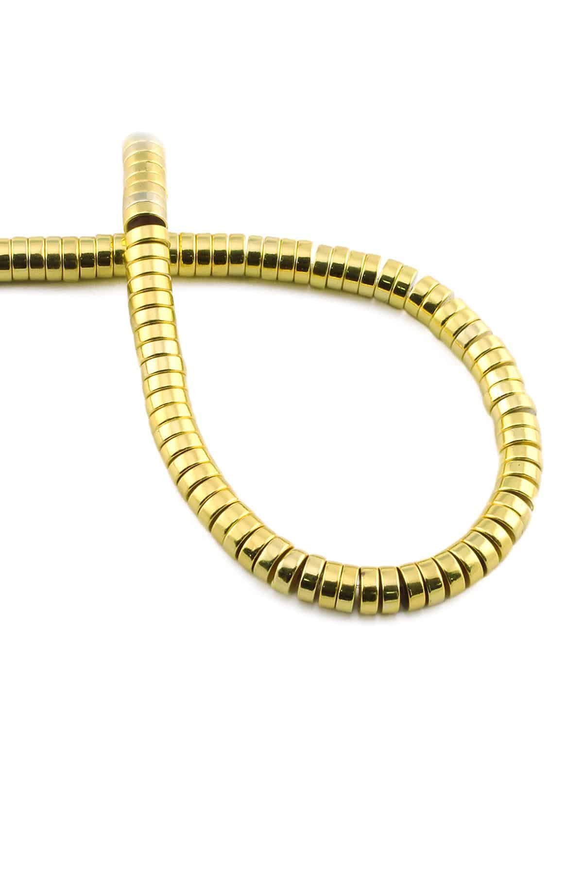 Hematite Natural Stone Shiny Gold Yellow 6x2mm String Of Beads