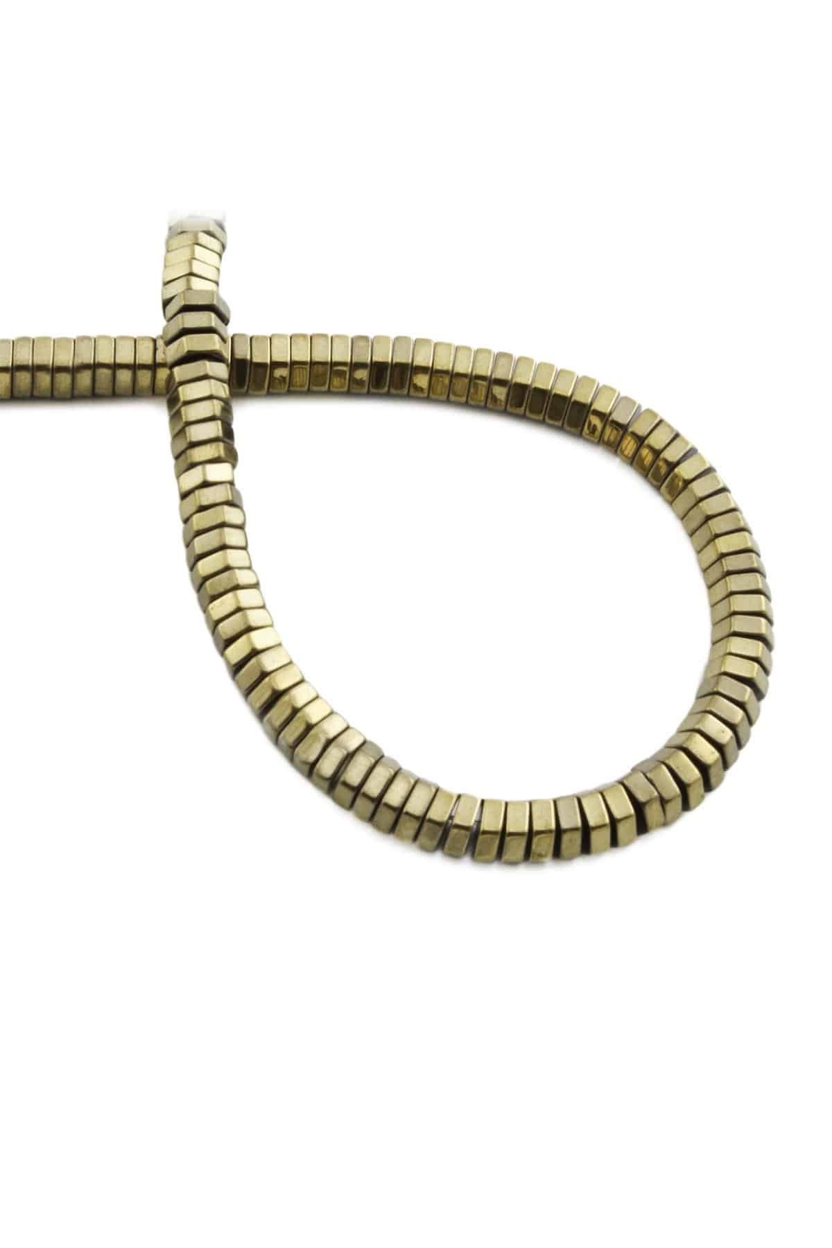 Hematite Natural Stone Shiny Antique Yellow Hexagon Cut 6x2mm String Of Beads