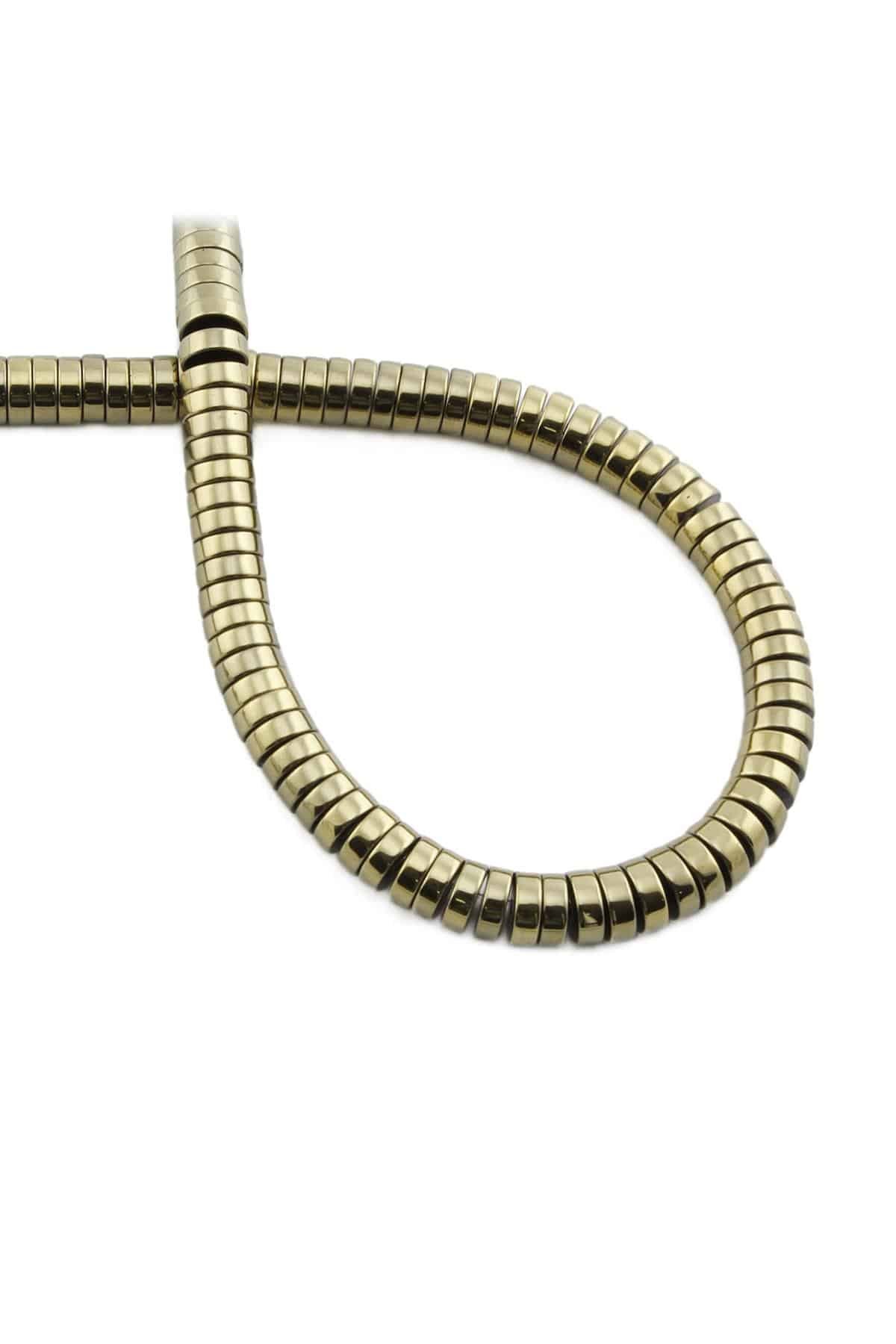 Hematite Natural Stone Shiny Antique Yellow Circle Cut 6x2mm String Of Beads