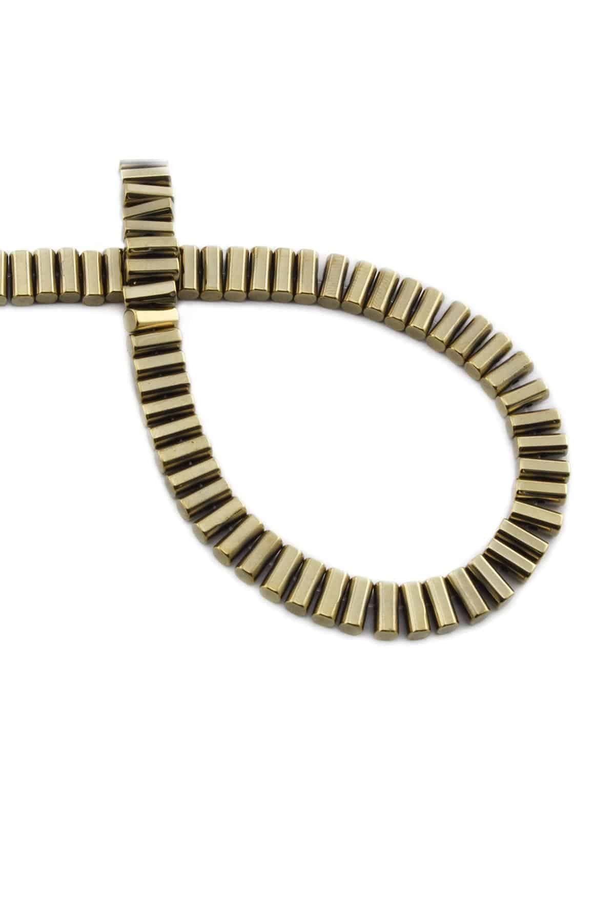 Hematite Natural Stone Shiny Antique Yellow Rectangular Cut 3x5mm String Of Beads