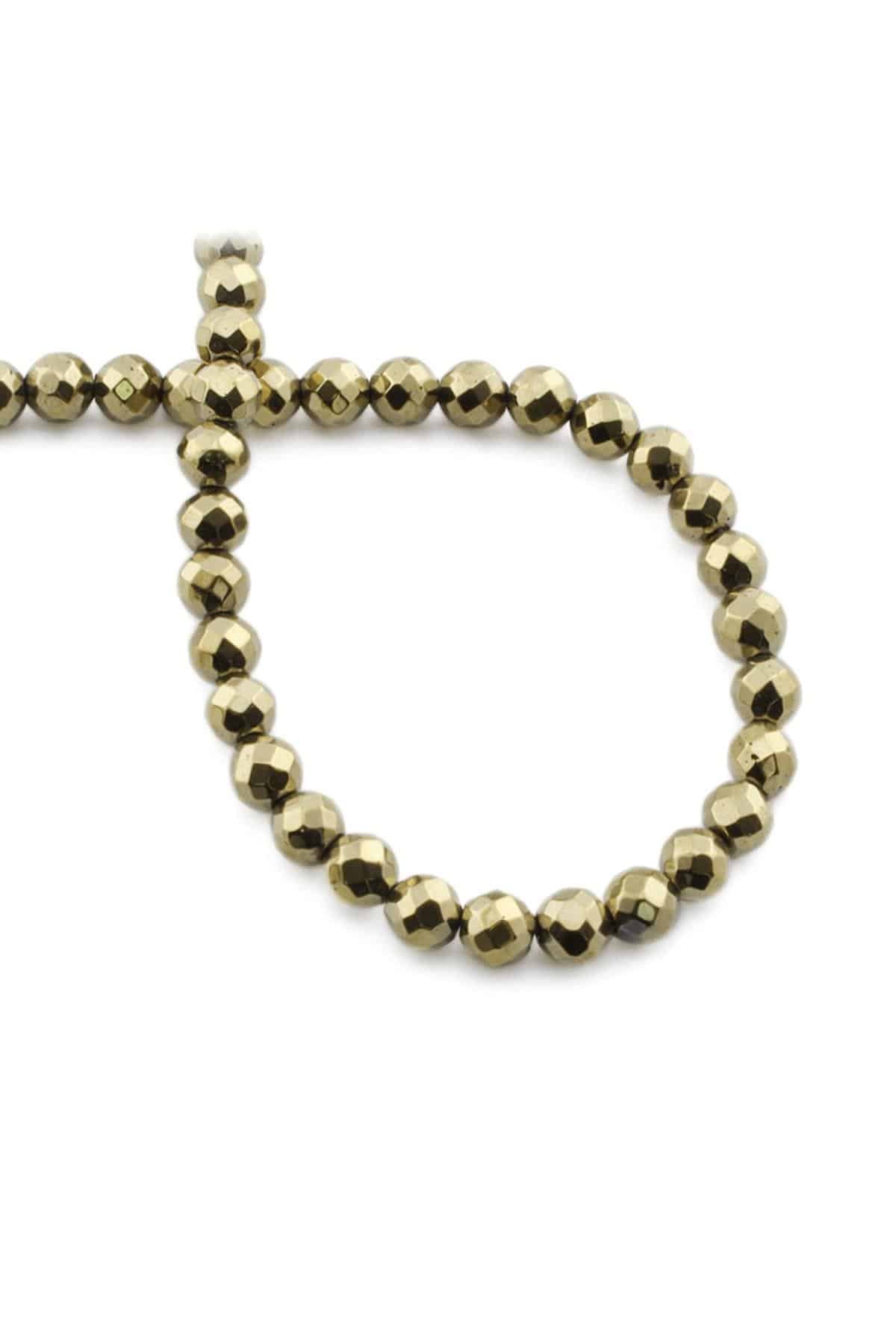 Hematite Natural Stone Shiny Antique Yellow Globe Facet Cut 6mm String Of Beads