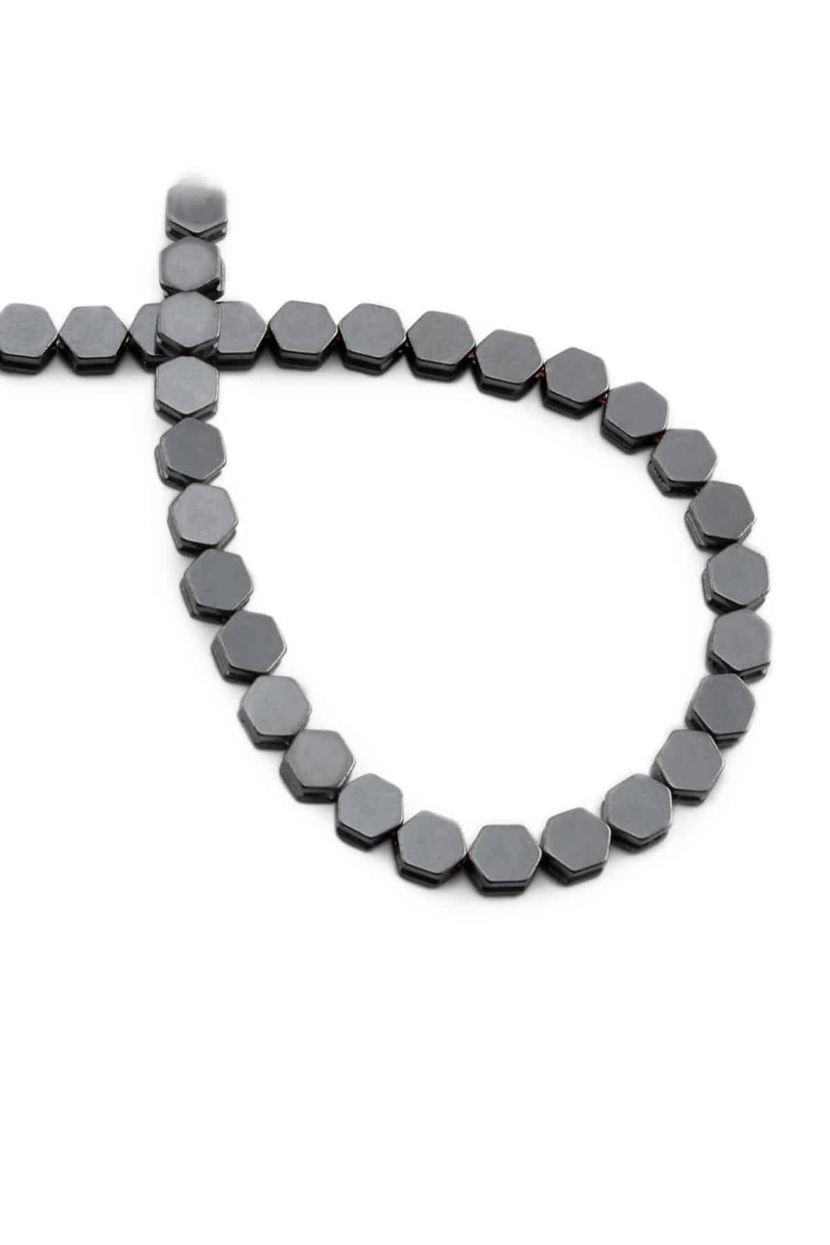 Hematite Natural Stone Shiny Smoked Hexagon Cut 5x5mm String Of Beads