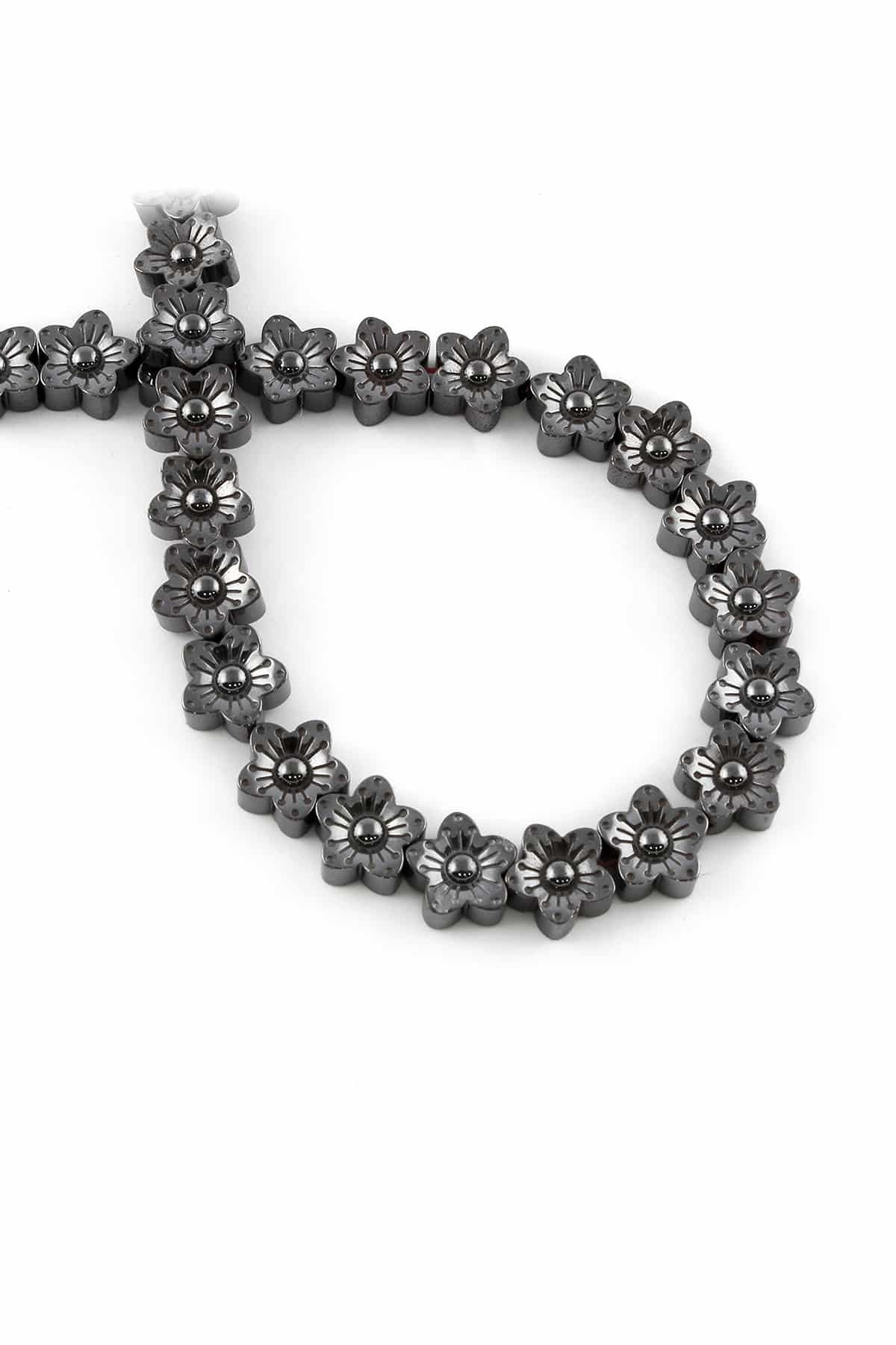 Hematite Natural Stone Shiny Smoked Flower Cut 10mm String Of Beads