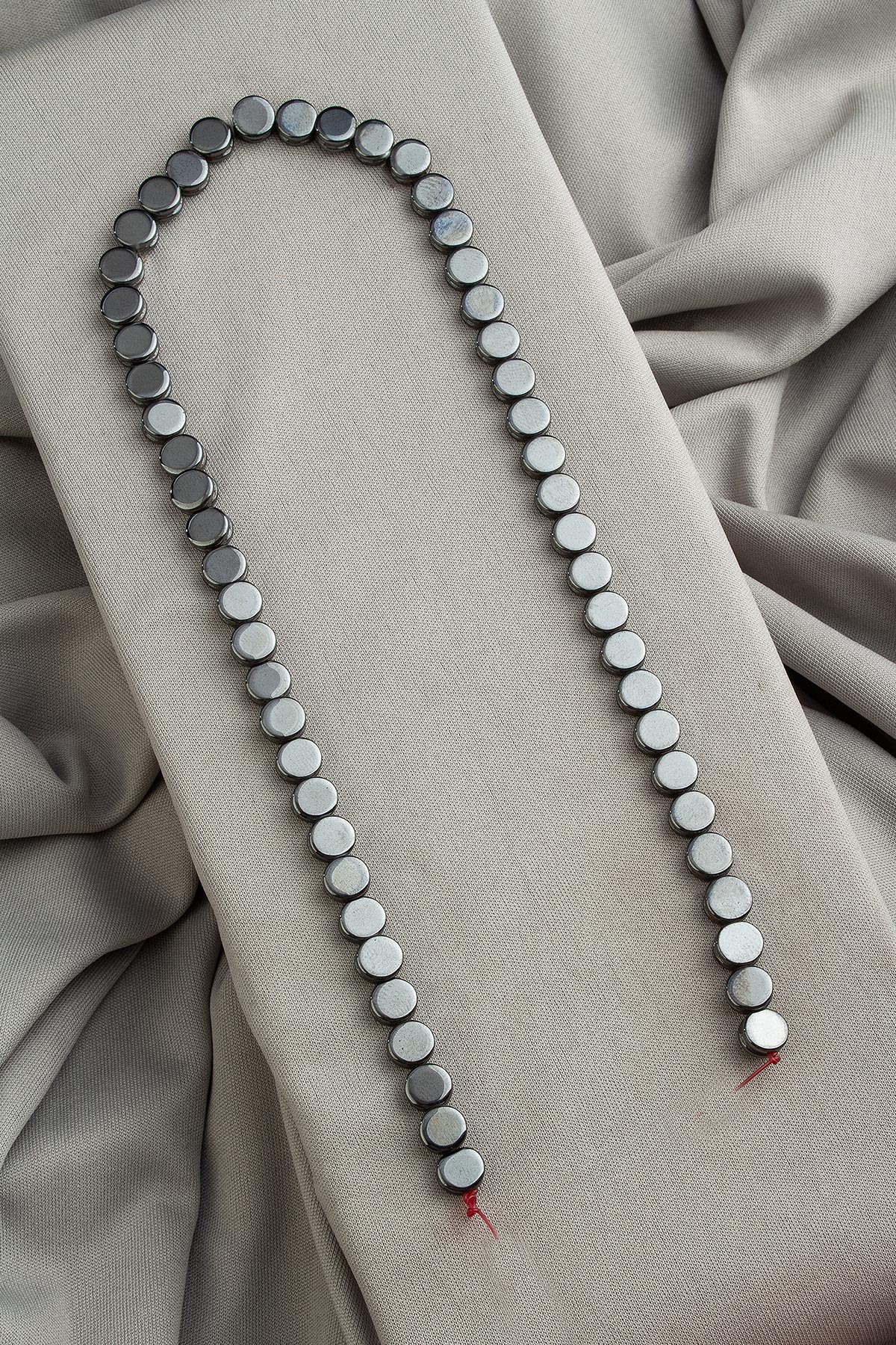 Hematit Doğal Taş Parlak Füme Daire Kesim 8x4mm Dizi [AA]