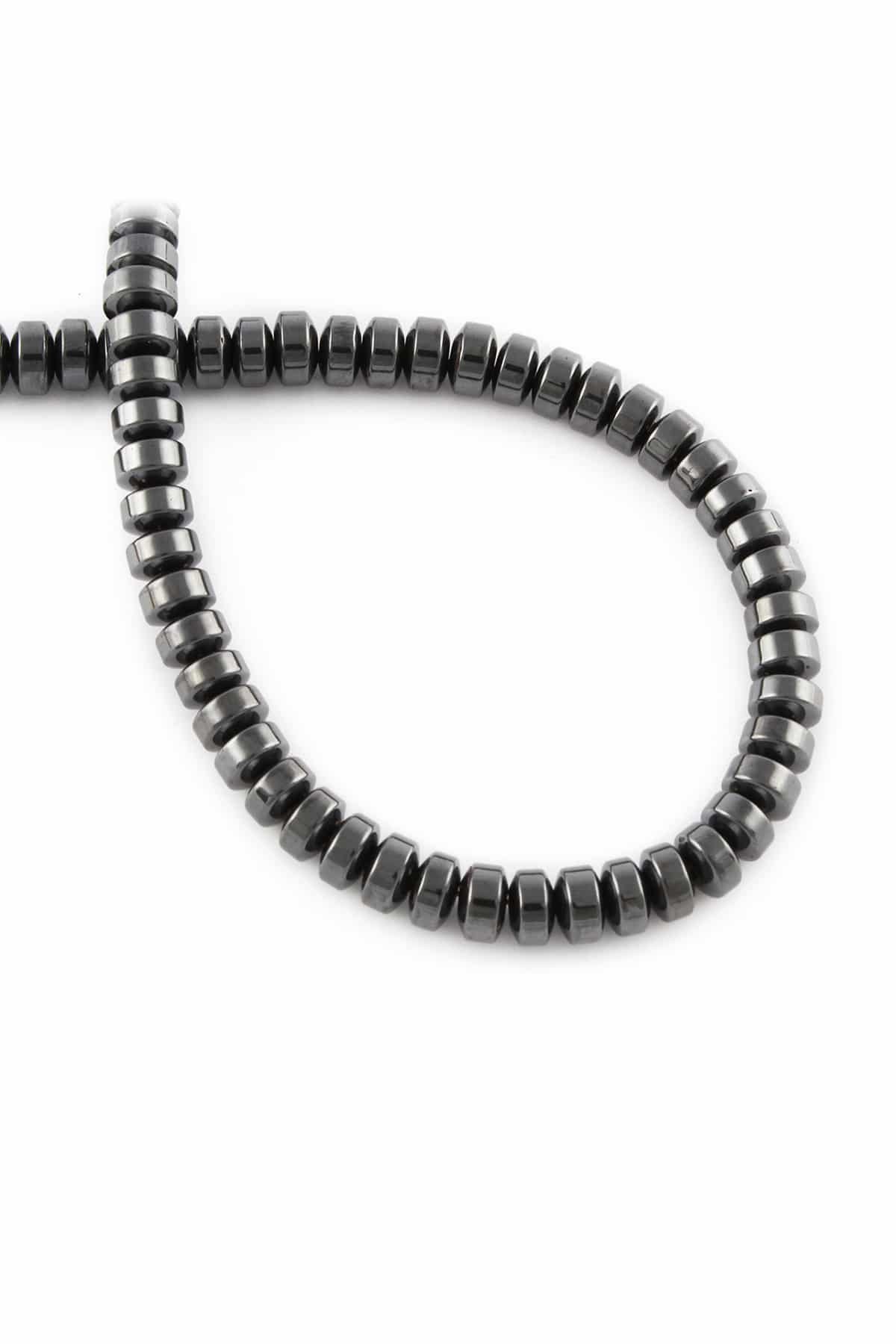 Hematit Taşı Daire Kesim Parlak Füme 6x4mm Doğal Taş Dizi