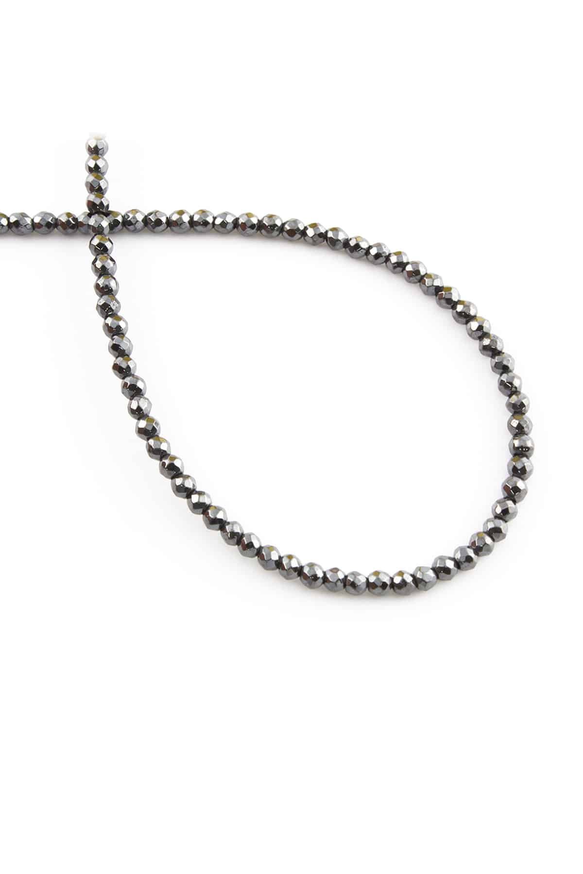 Hematite Natural Stone Shiny Smoked Facet Cut 3mm String Of Beads