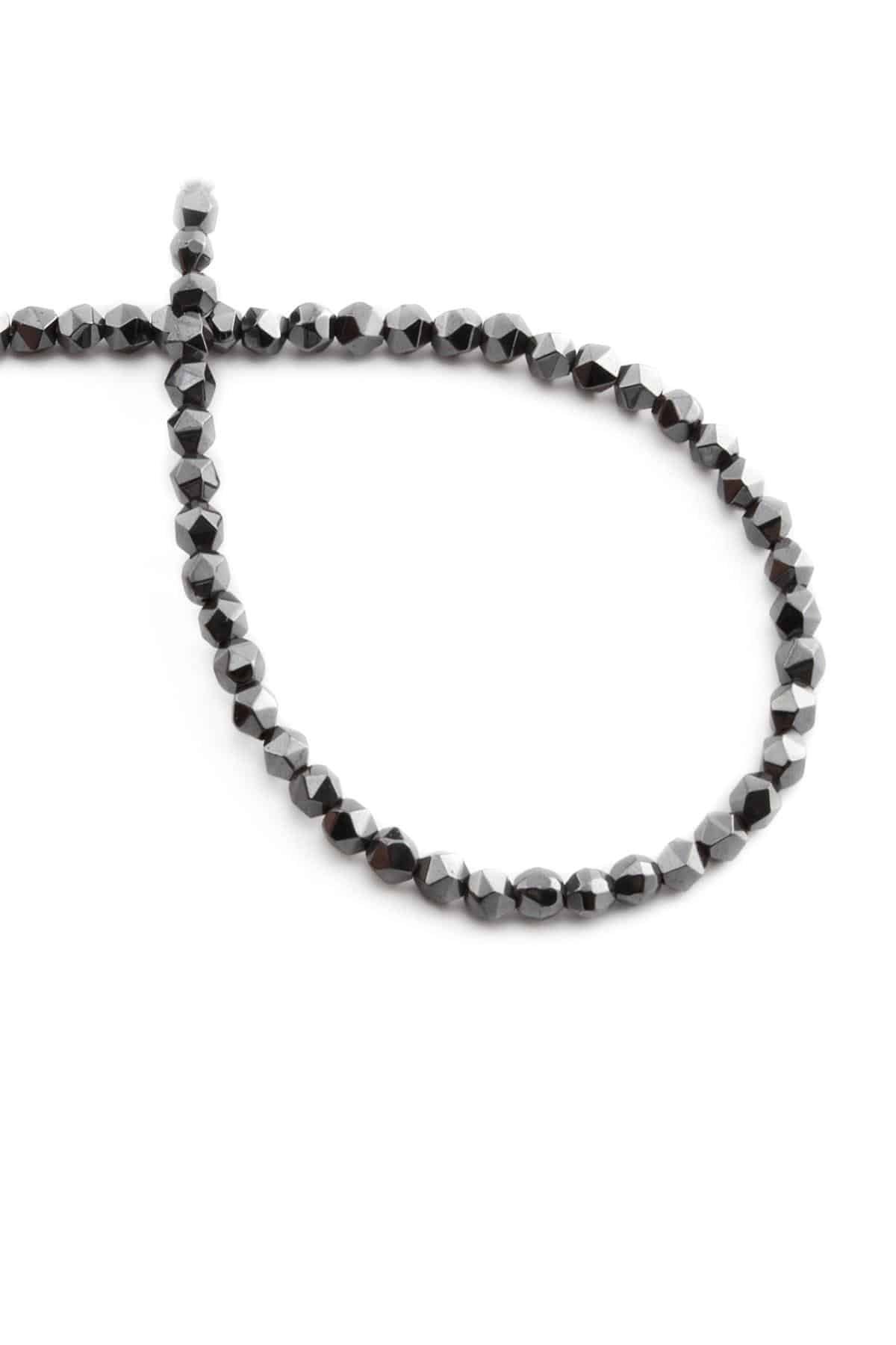Hematite Natural Stone Shiny Smoked Hexagonal Cut 4x4mm String Of Beads
