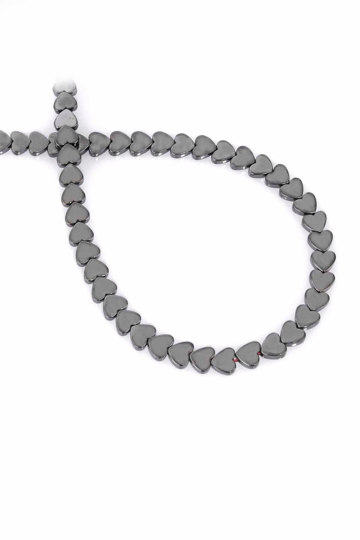Hematit Taşı Kalp Kesim Parlak Füme 6mm Doğal Taş Dizi