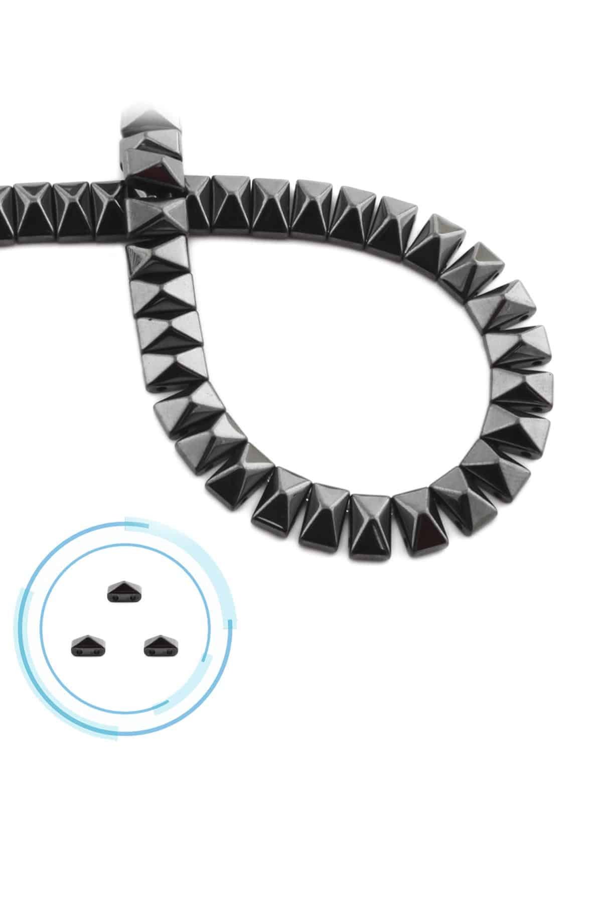 Hematite Natural Stone Shiny Smoked Pyramid Cut 8x5mm String Of Beads