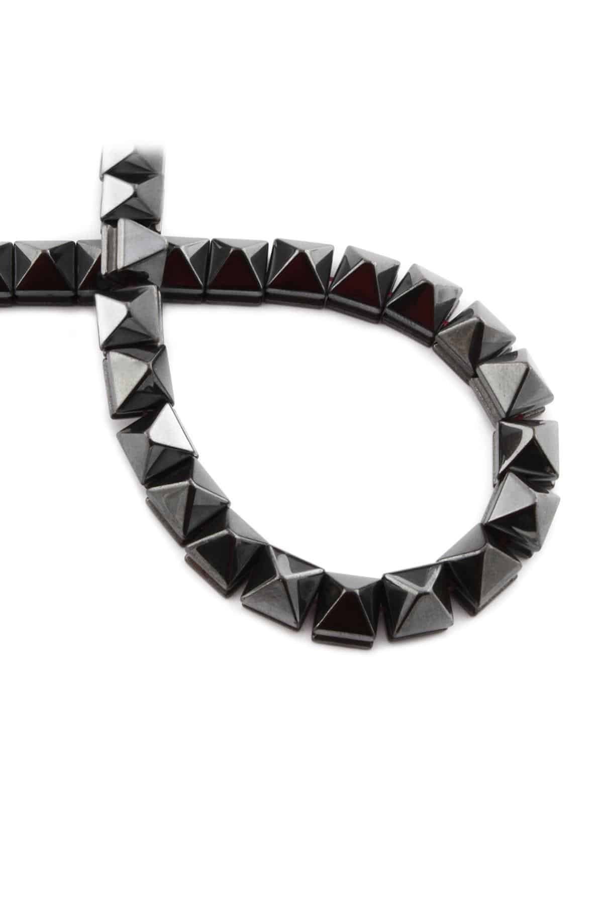 Hematite Natural Stone Shiny Smoked Pyramid Cut 8x8mm String Of Beads