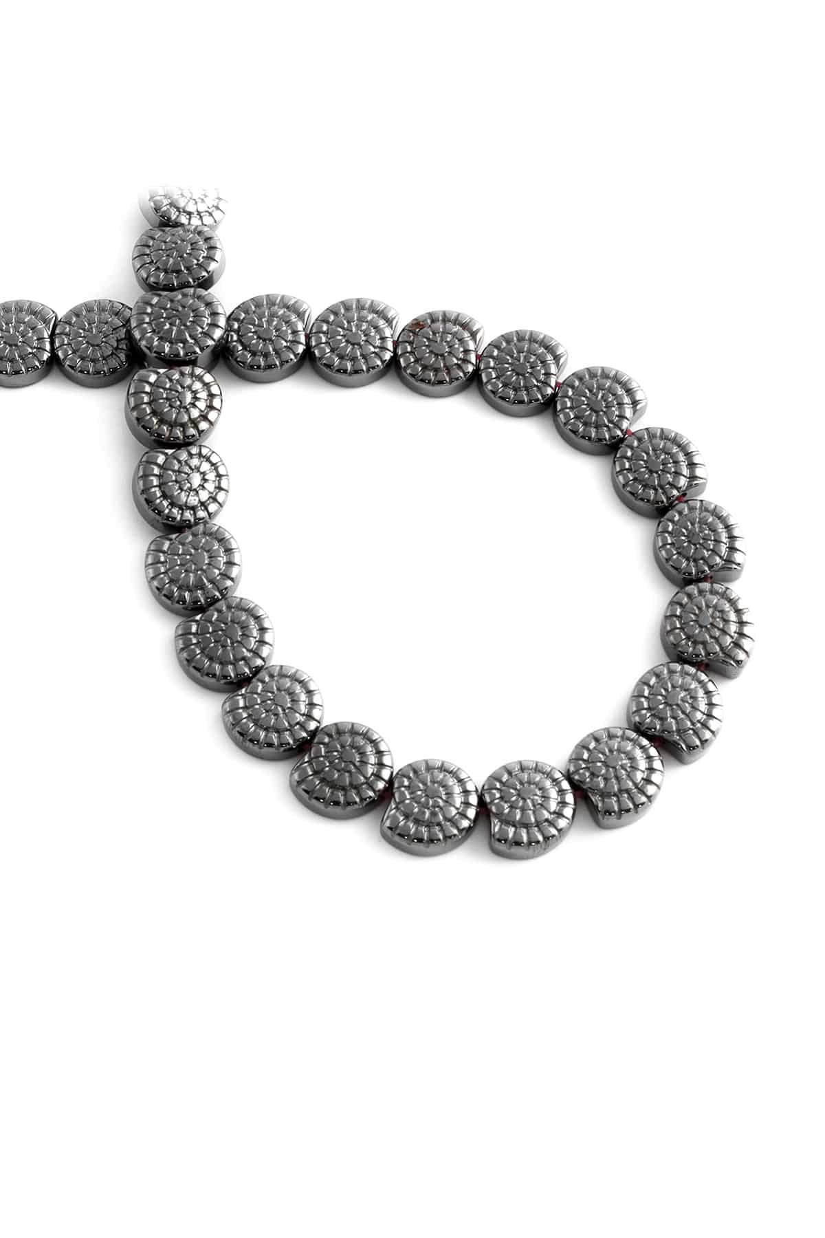 Hematite Natural Stone Shiny Smoked Snail Shell Peel Cut 10mm String Of Beads