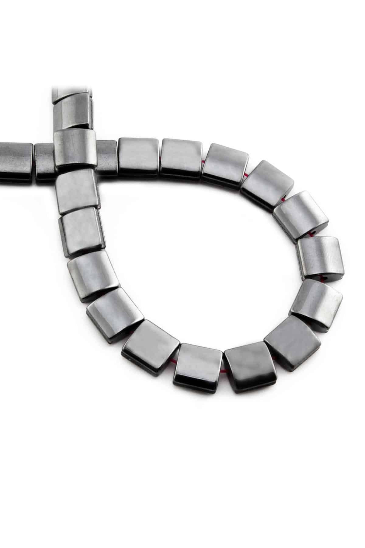 Hematite Natural Stone Shiny Smoked Flat Square Cut 10x10mm String Of Beads
