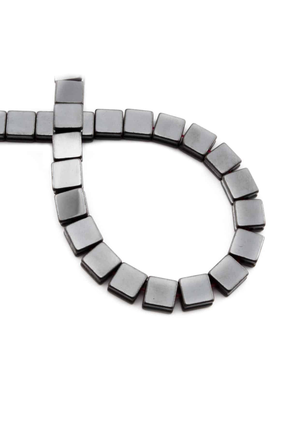 Hematite Natural Stone Shiny Smoked Flat Square Cut 8x8mm String Of Beads