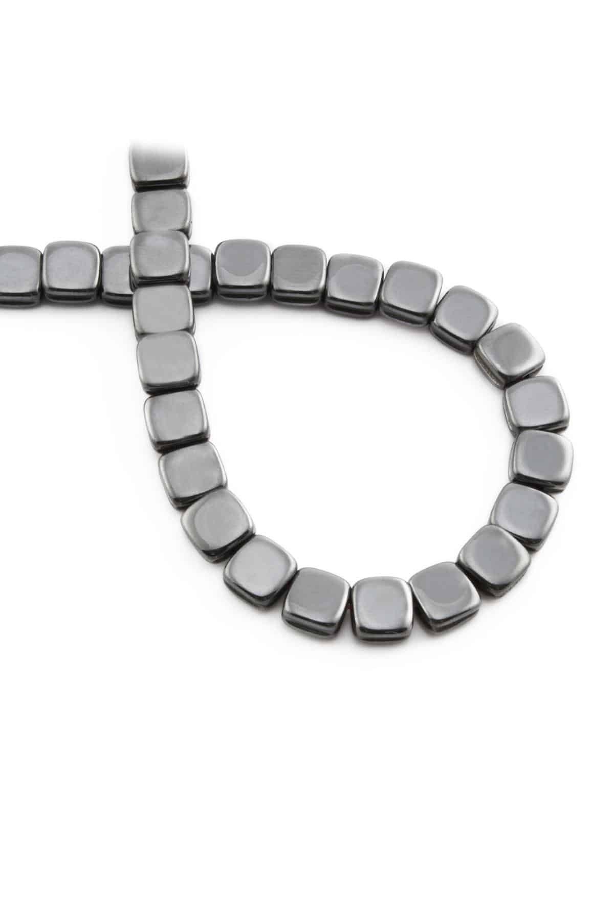Hematite Natural Stone Shiny Smoked Flat Square Cut 8x8mm String Of Beads