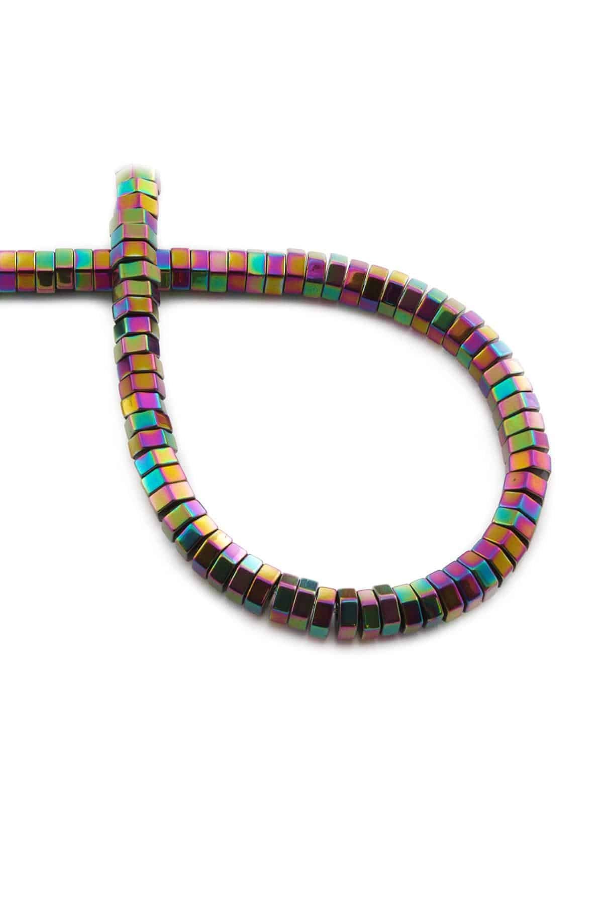Hematite Natural Stone Shiny Rainbow Hexagon Cut 6x2mm String Of Beads