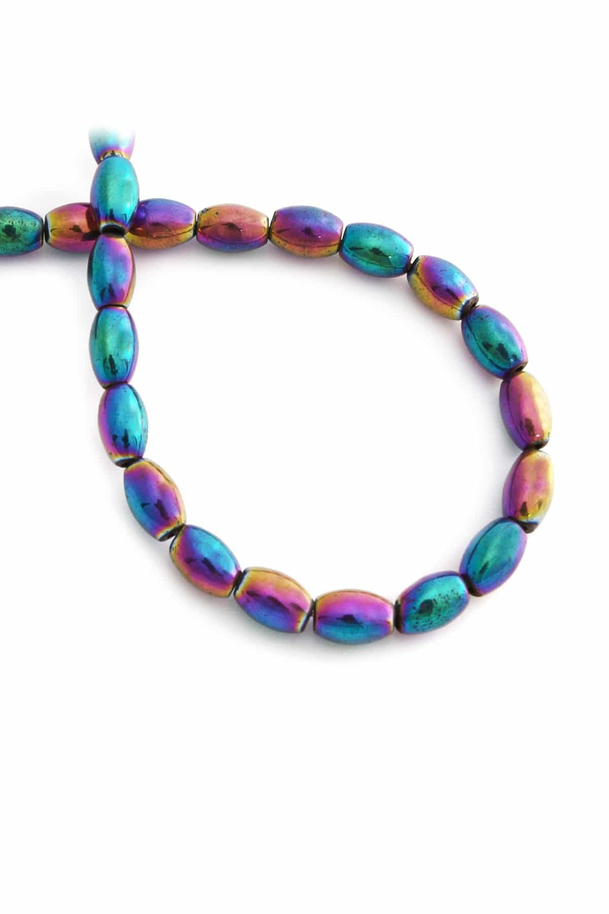 Hematite Natural Stone Shiny Rainbow Barley Cut 5x8mm String Of Beads