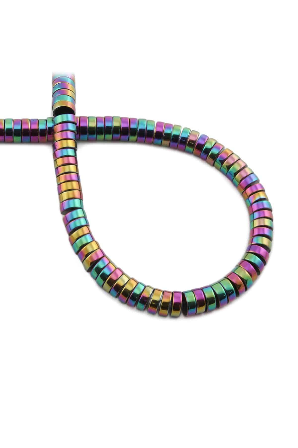 Hematite Natural Stone Shiny Rainbow Circle Cut 6x2mm String Of Beads