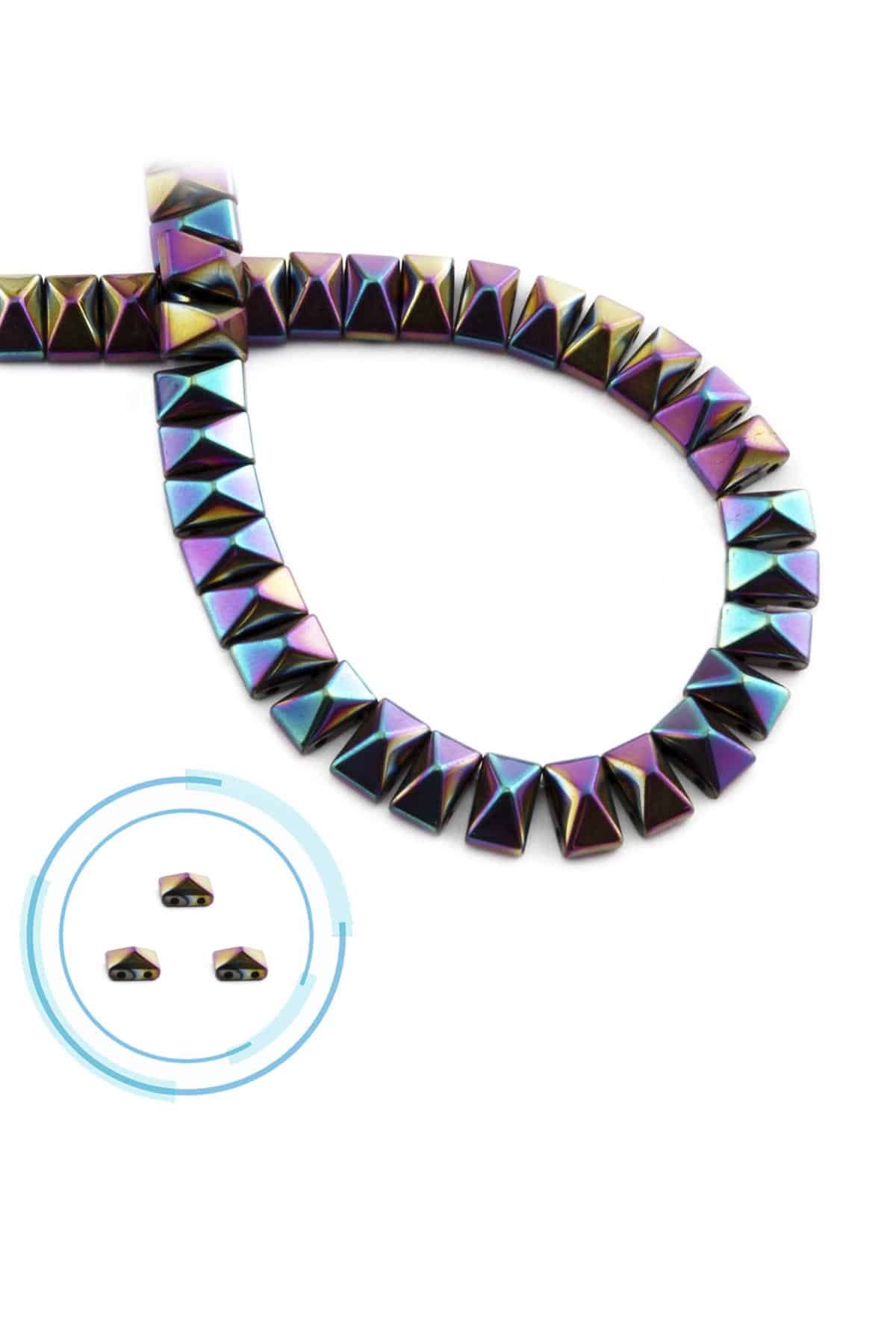 Hematite Natural Stone Shiny Rainbow Pyramid Cut 8x5mm String Of Beads