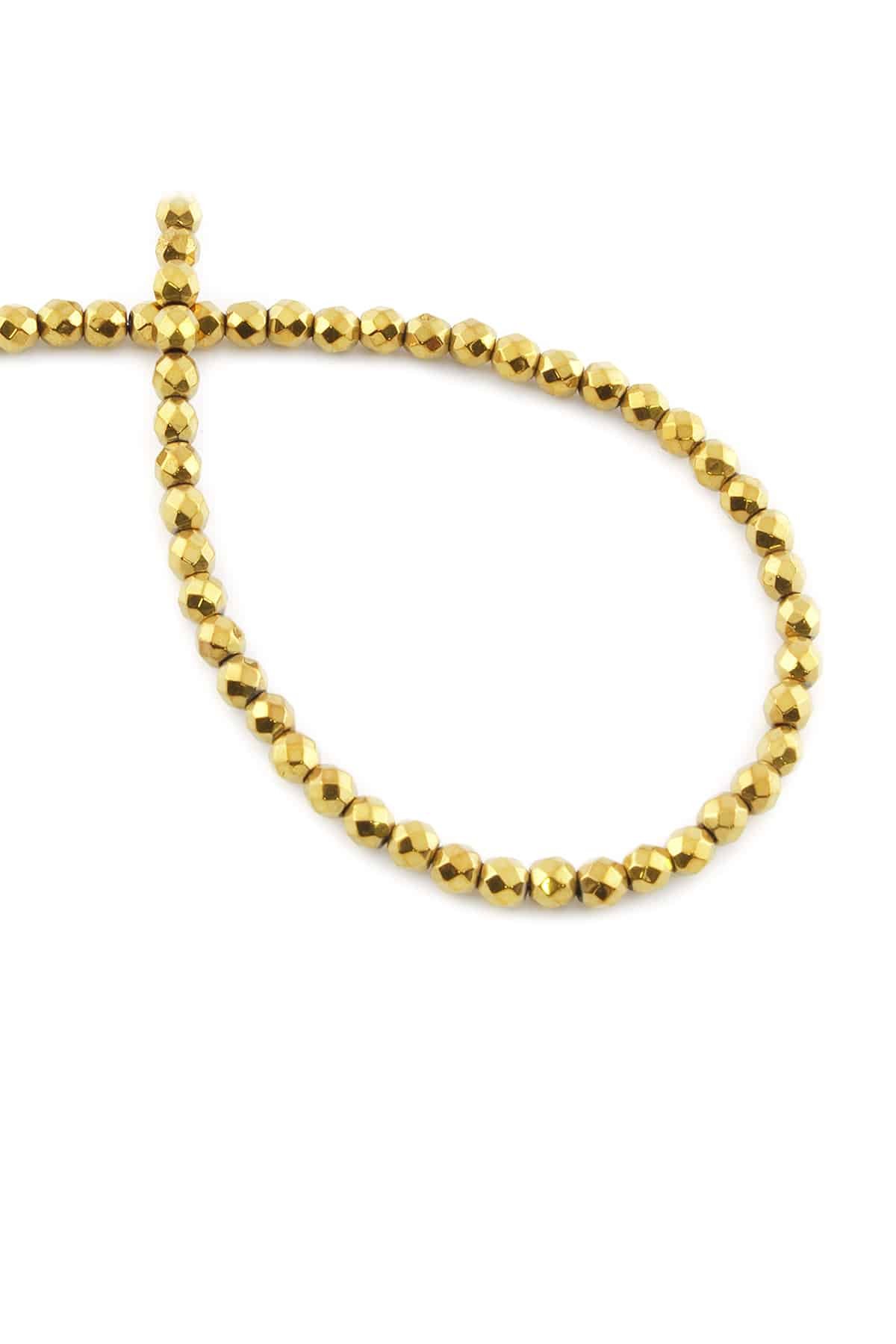 Hematite Natural Stone Shiny Gold Facet Cut 4mm String Of Beads