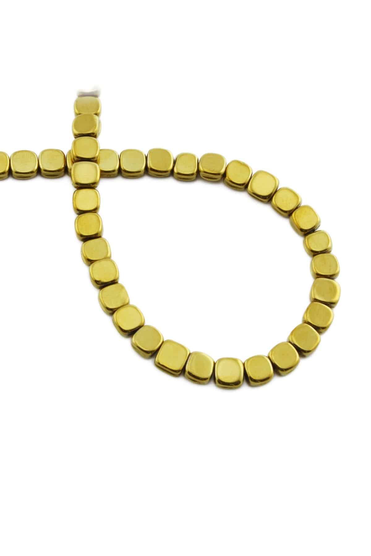Hematite Natural Stone Shiny Gold Square Cut 6x6mm String Of Beads