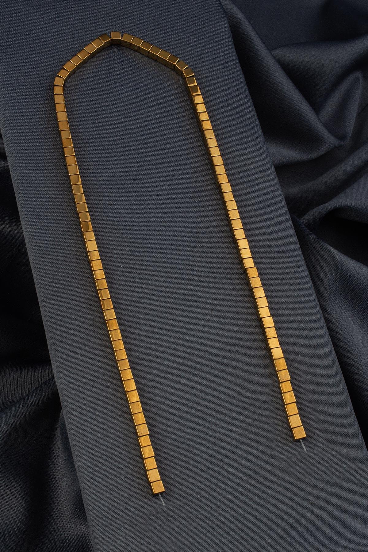 Hematit Doğal Taş Parlak Gold Küp Kesim 4x4mm Dizi [AA]