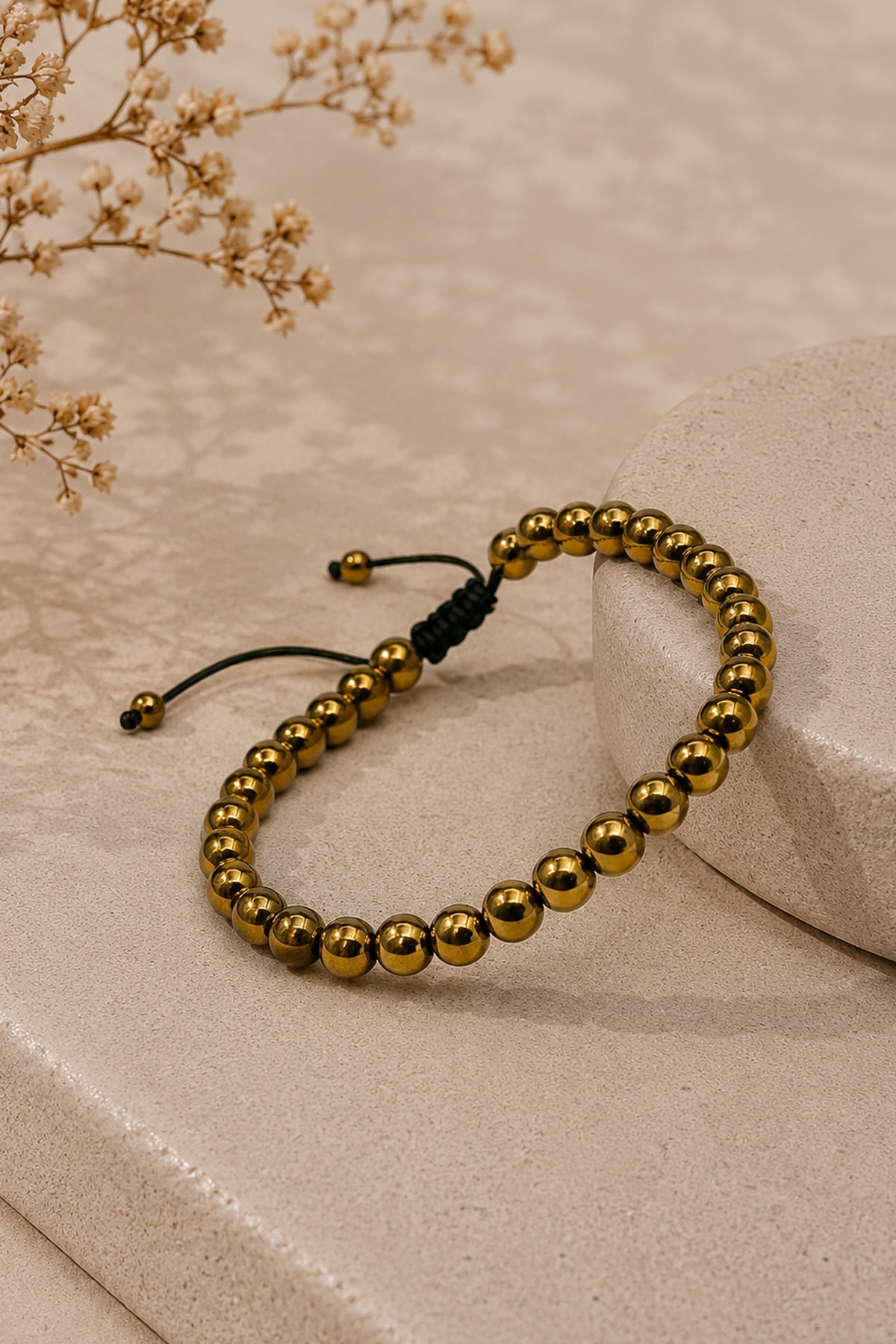 Hematit Doğal Taş Parlak Gold Küre Kesim 6mm Makrome Bileklik