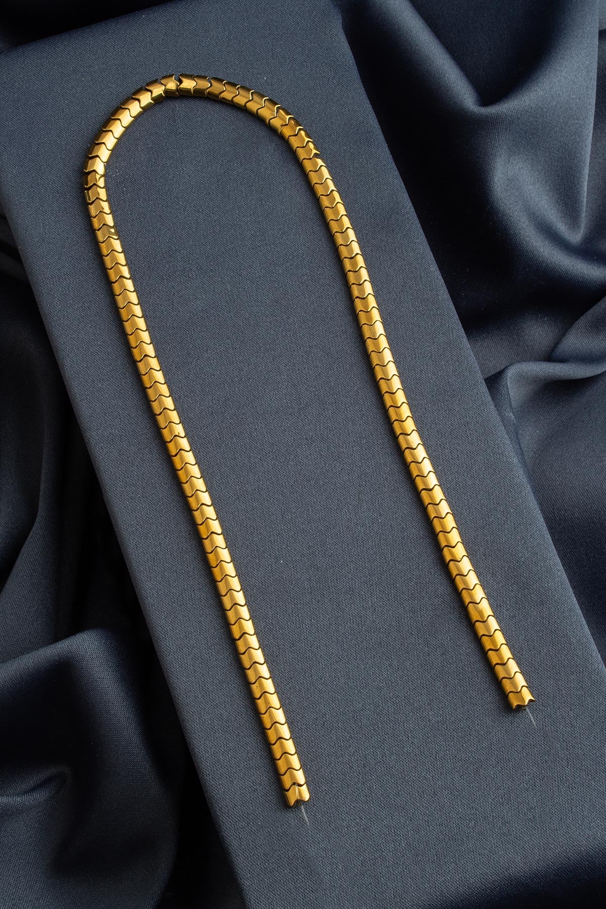 Hematite Natural Stone Shiny Gold Flat Herringbone Cut 6x4mm String Of Beads