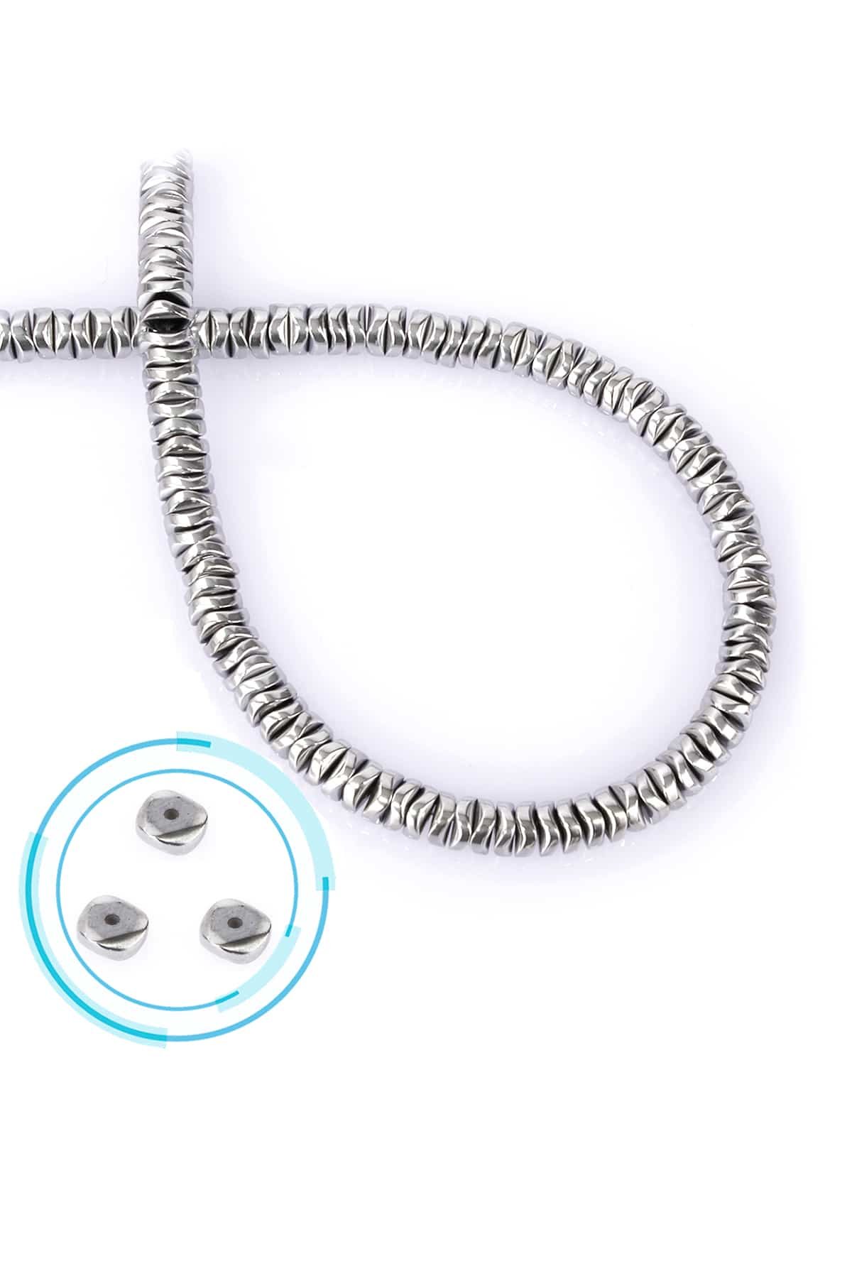Hematit Taşı Rondela Kesim Parlak Gümüş 6x1mm Doğal Taş Dizi