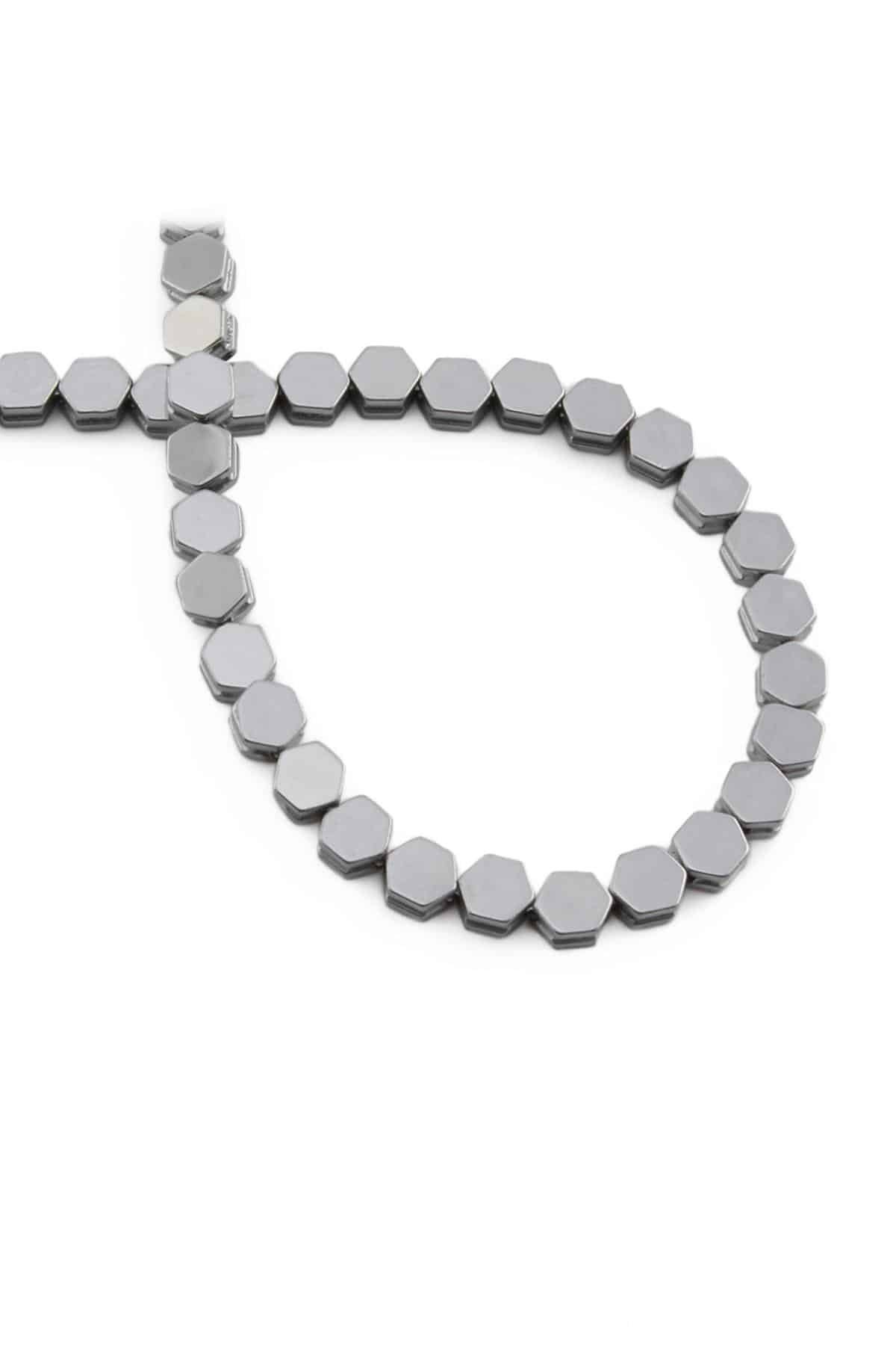 Hematite Natural Stone Shiny Cylinder Hexagon Cut 5x5mm String Of Beads