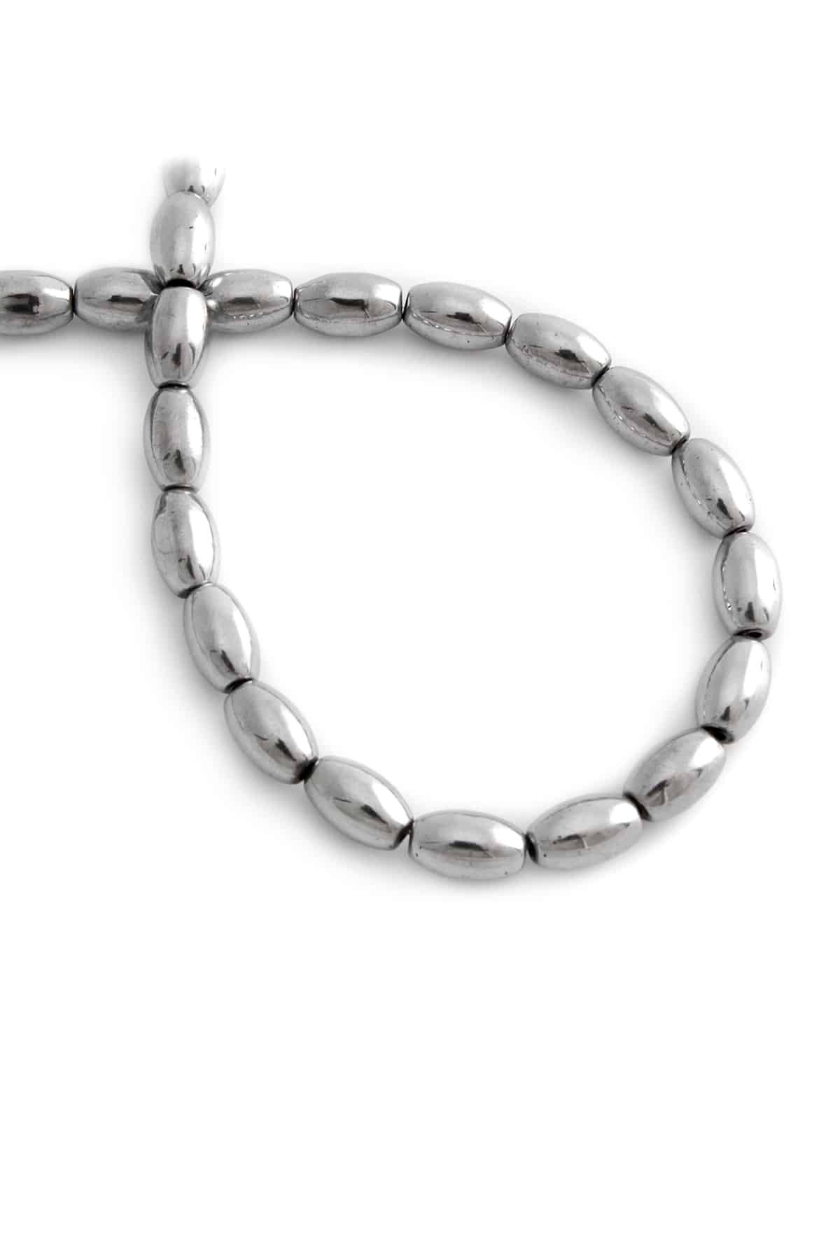 Hematit Taşı Arpa Kesim Parlak Gümüş 5x8mm Doğal Taş Dizi
