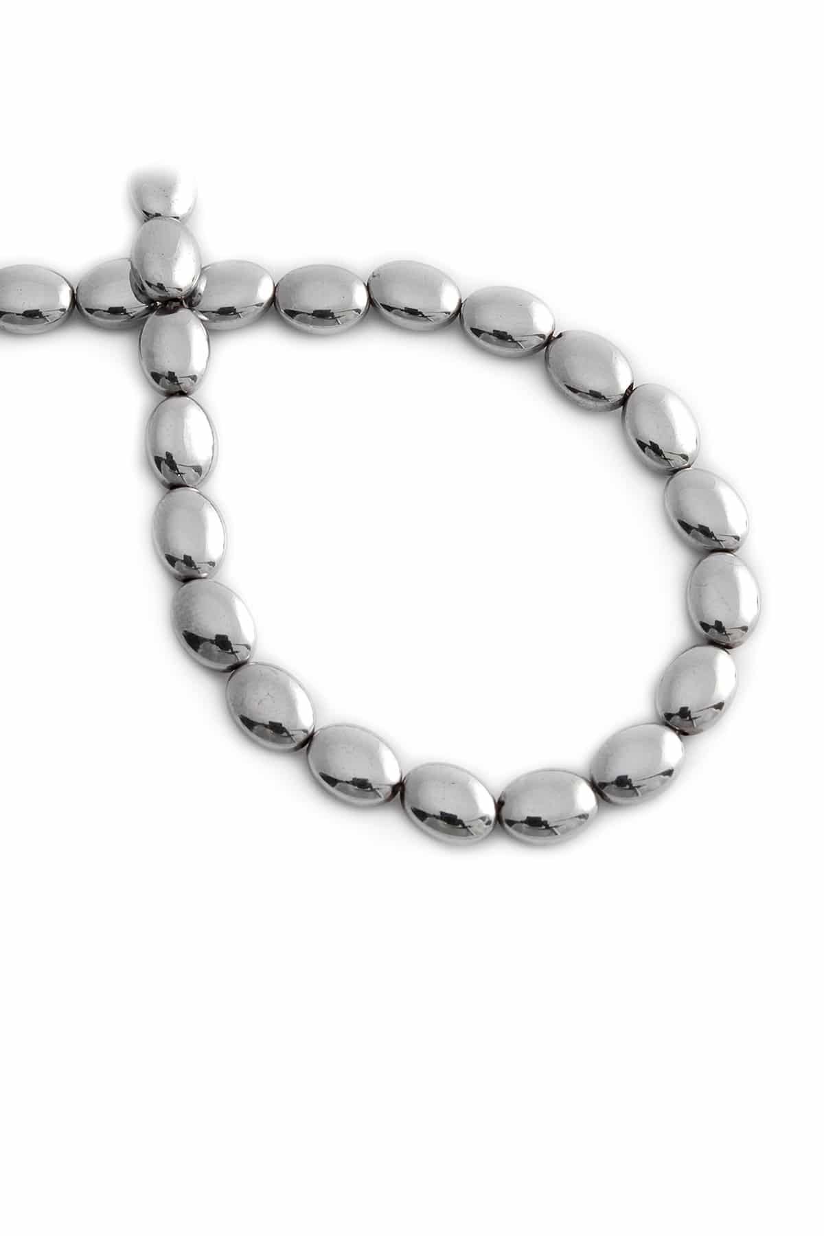 Hematit Taşı Bombeli Kesim Parlak Gümüş 6x8mm Doğal Taş Dizi